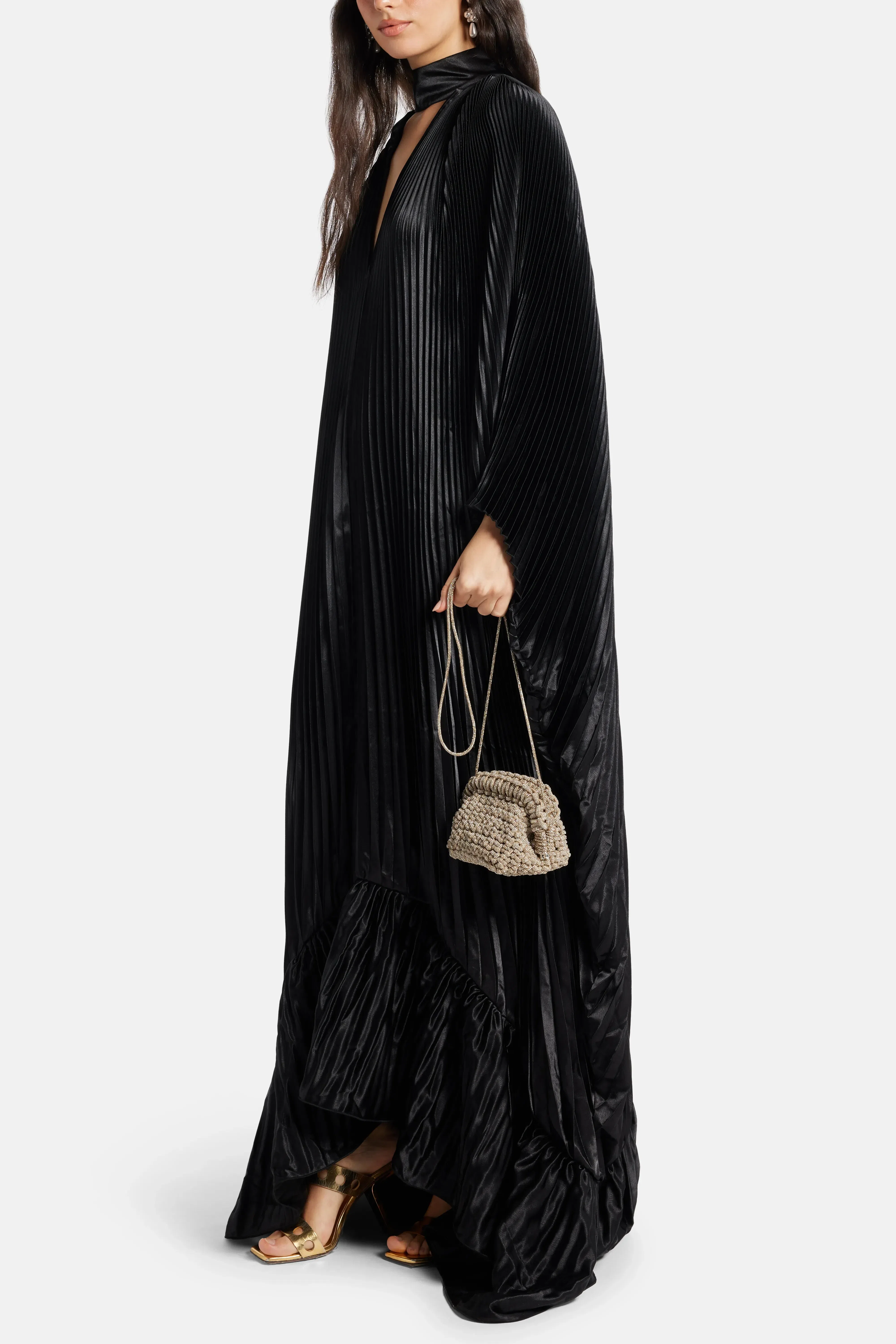 L'IDÉE Empire Pleated Evening Dress in Black