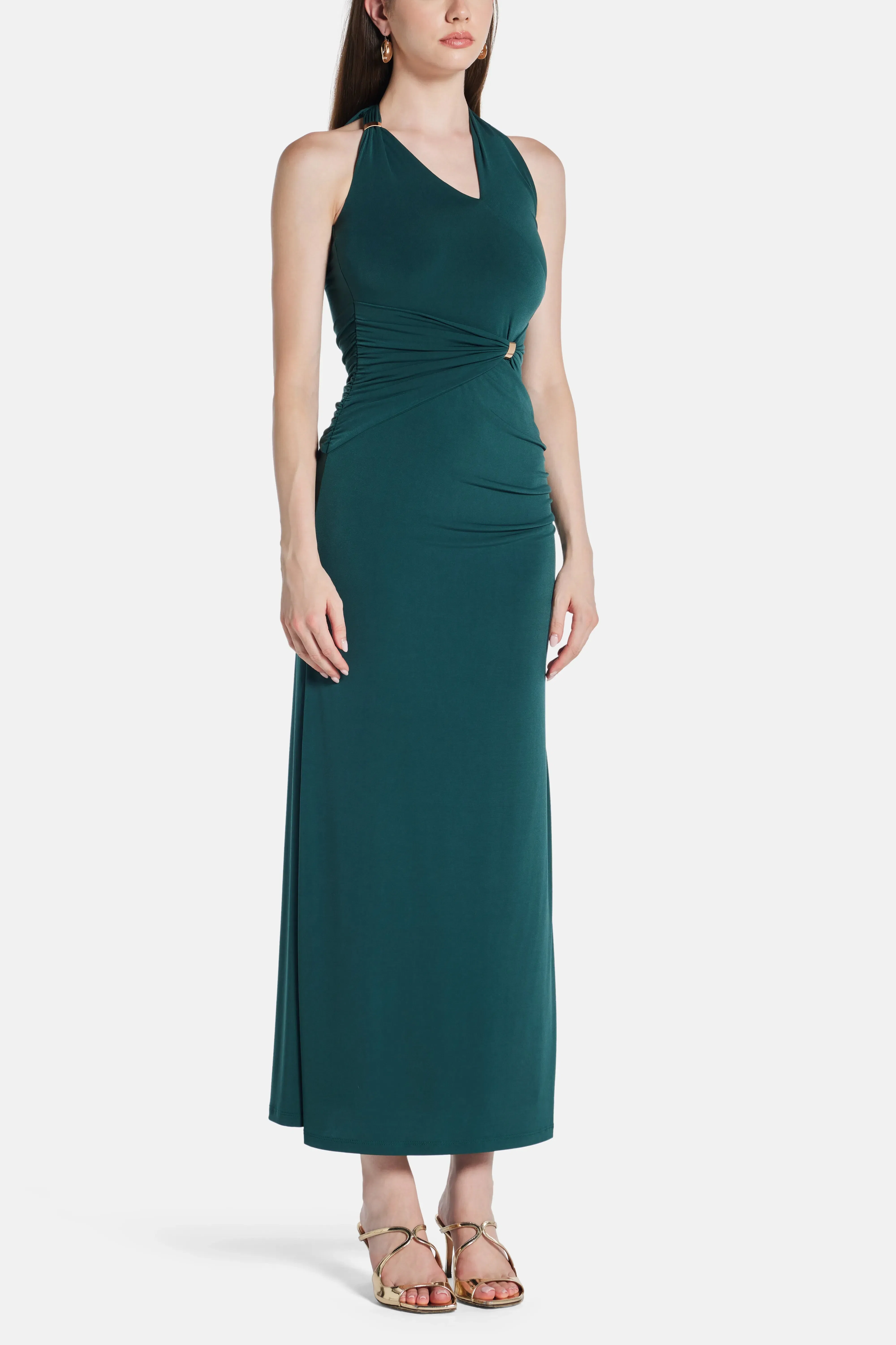 Hervé Léger Aurora Sleeveless Halter Neck Knit Bandage Maxi Dress in Green