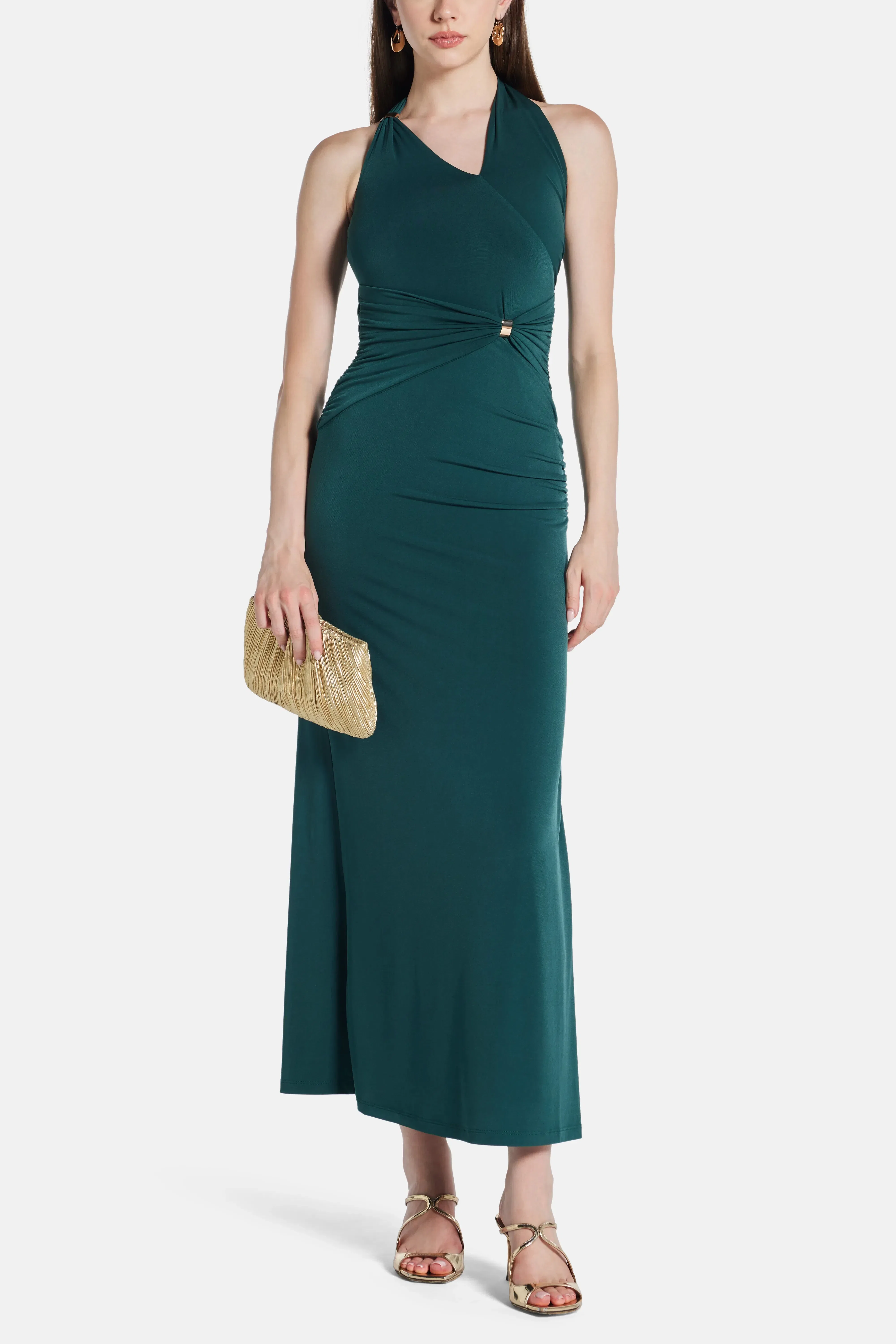 Hervé Léger Aurora Sleeveless Halter Neck Knit Bandage Maxi Dress in Green
