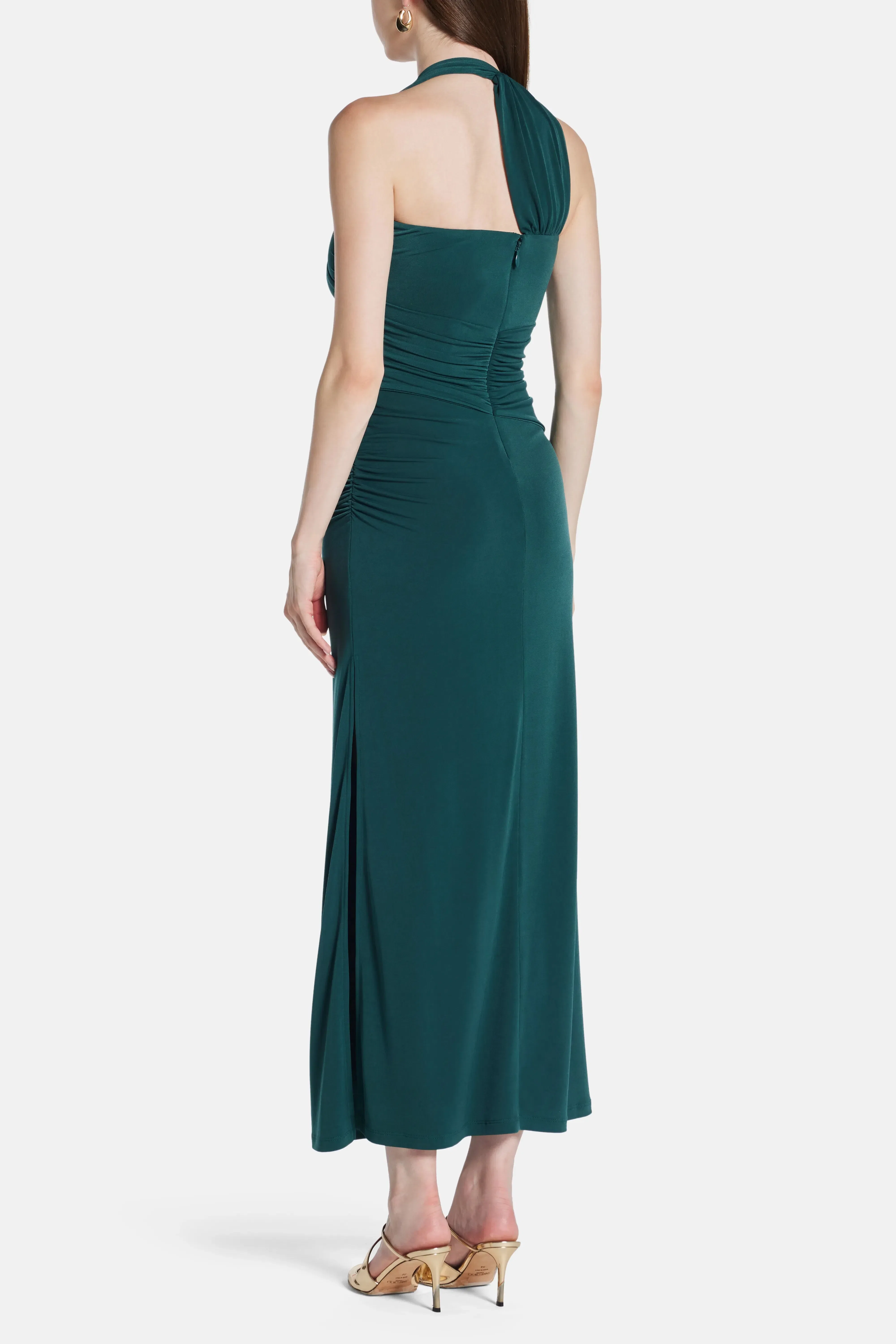 Hervé Léger Aurora Sleeveless Halter Neck Knit Bandage Maxi Dress in Green