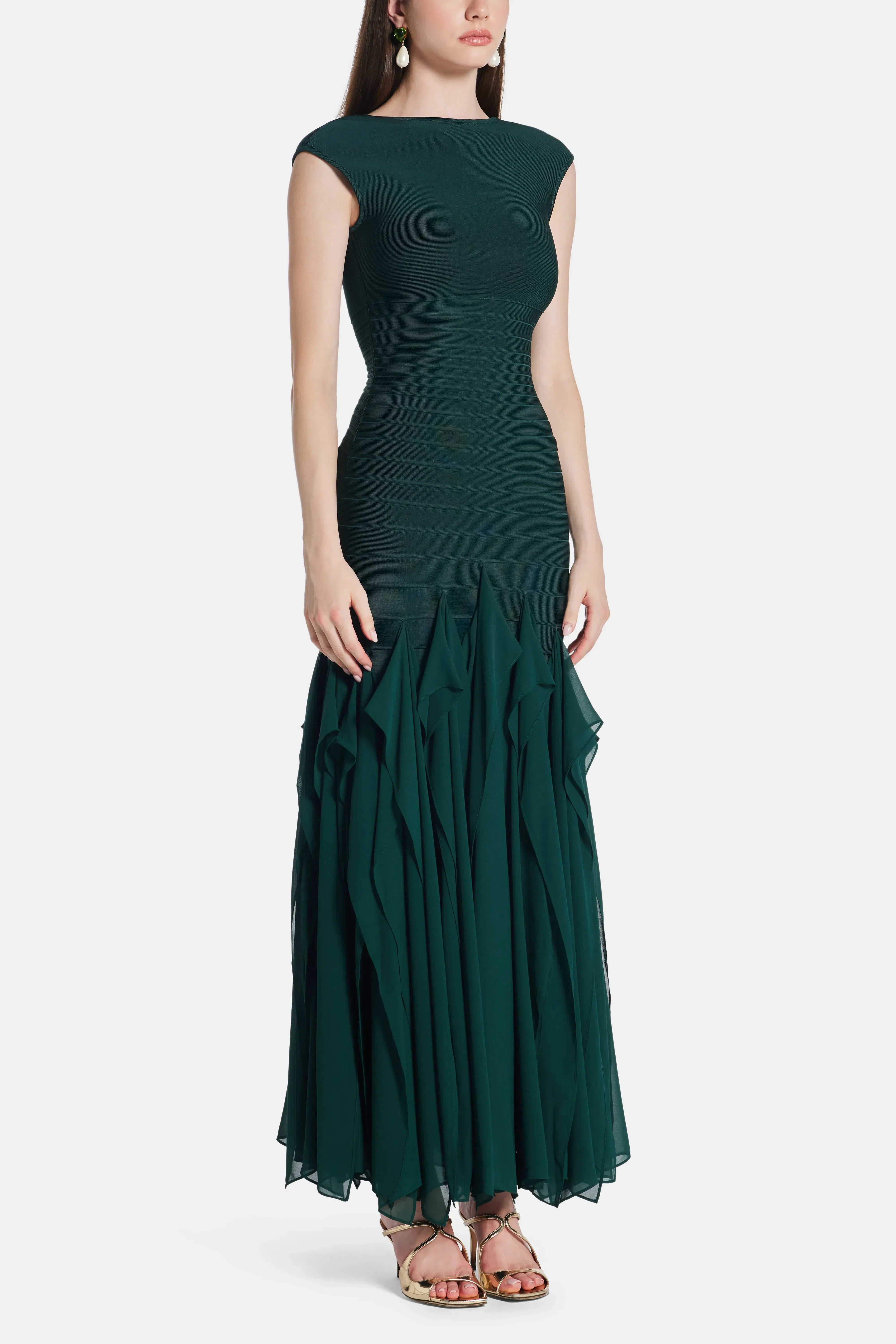 Hervé Léger Mya Knit Bandage Maxi Dress in Green