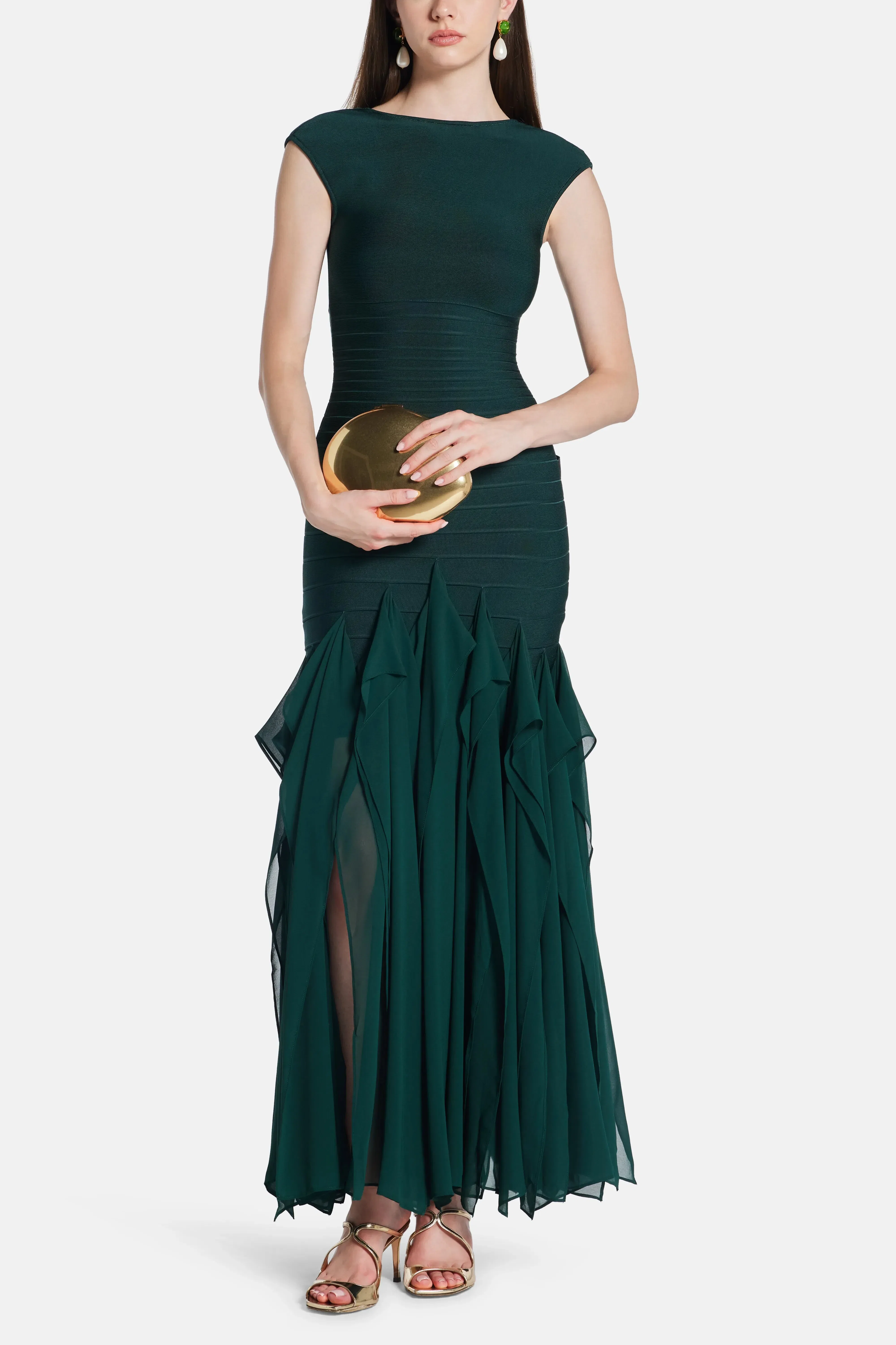 Hervé Léger Mya Knit Bandage Maxi Dress in Green