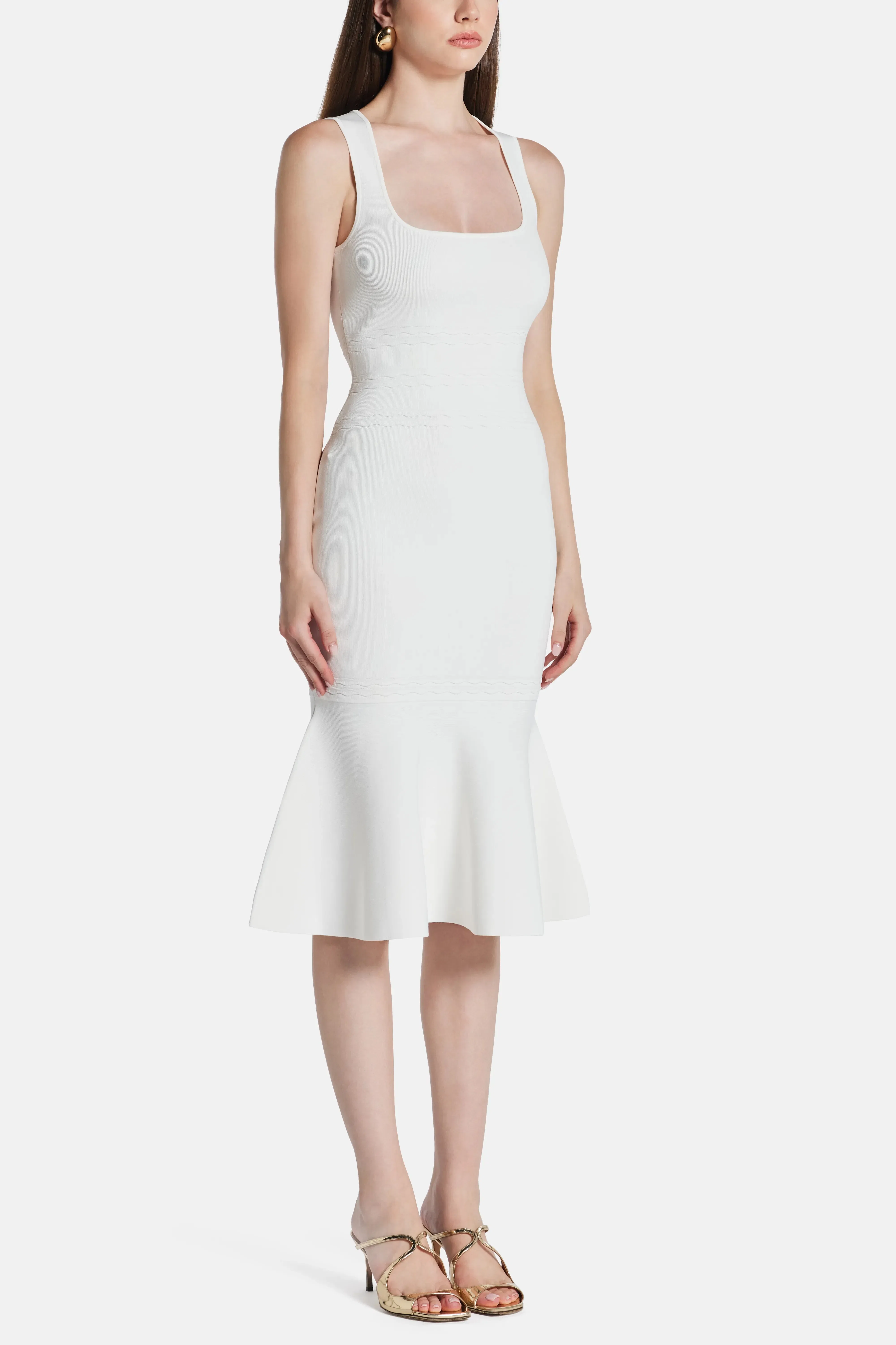 Hervé Léger Camille Sleeveless Knit Bandage Midi Dress in White