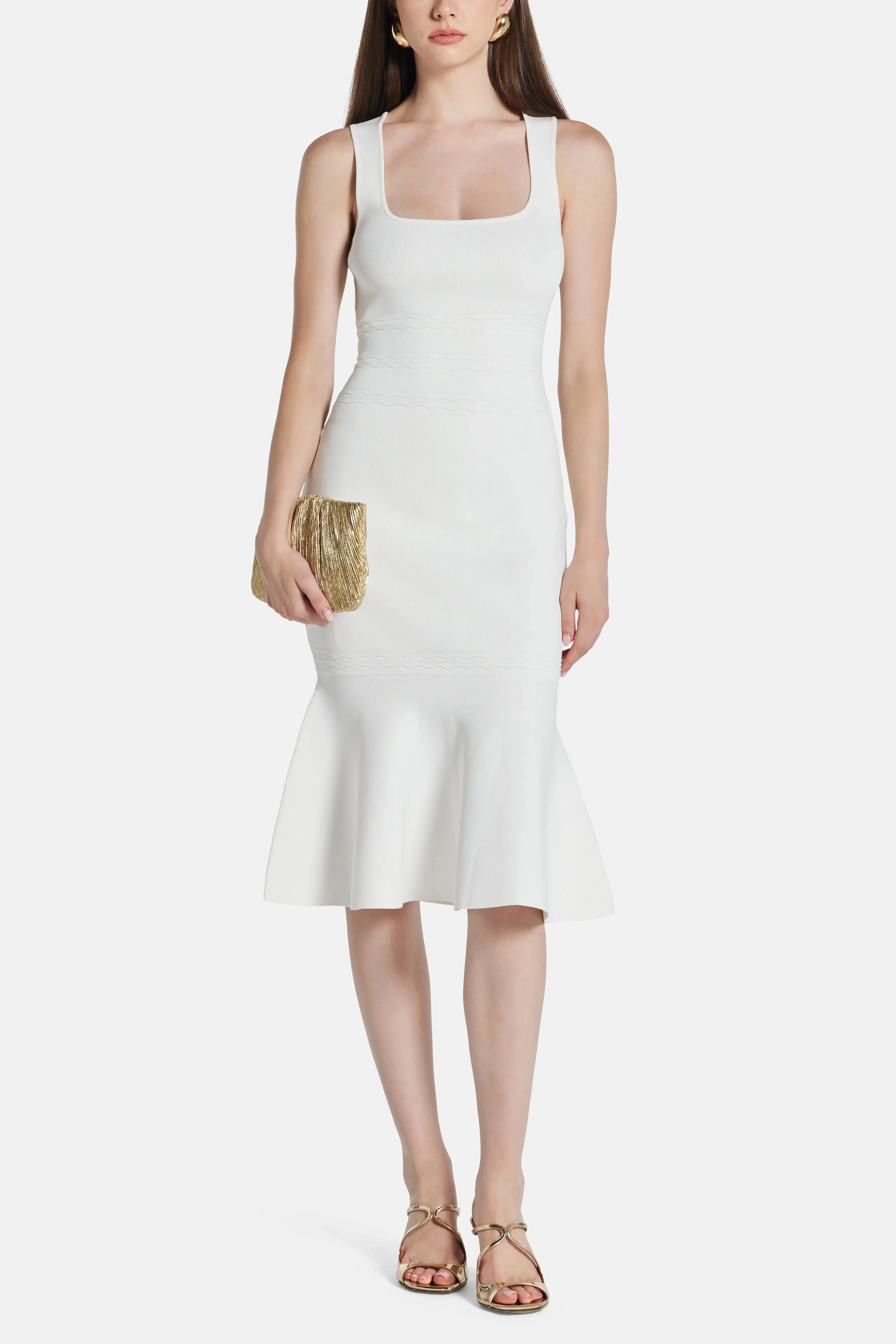 Hervé Léger Camille Sleeveless Knit Bandage Midi Dress in White
