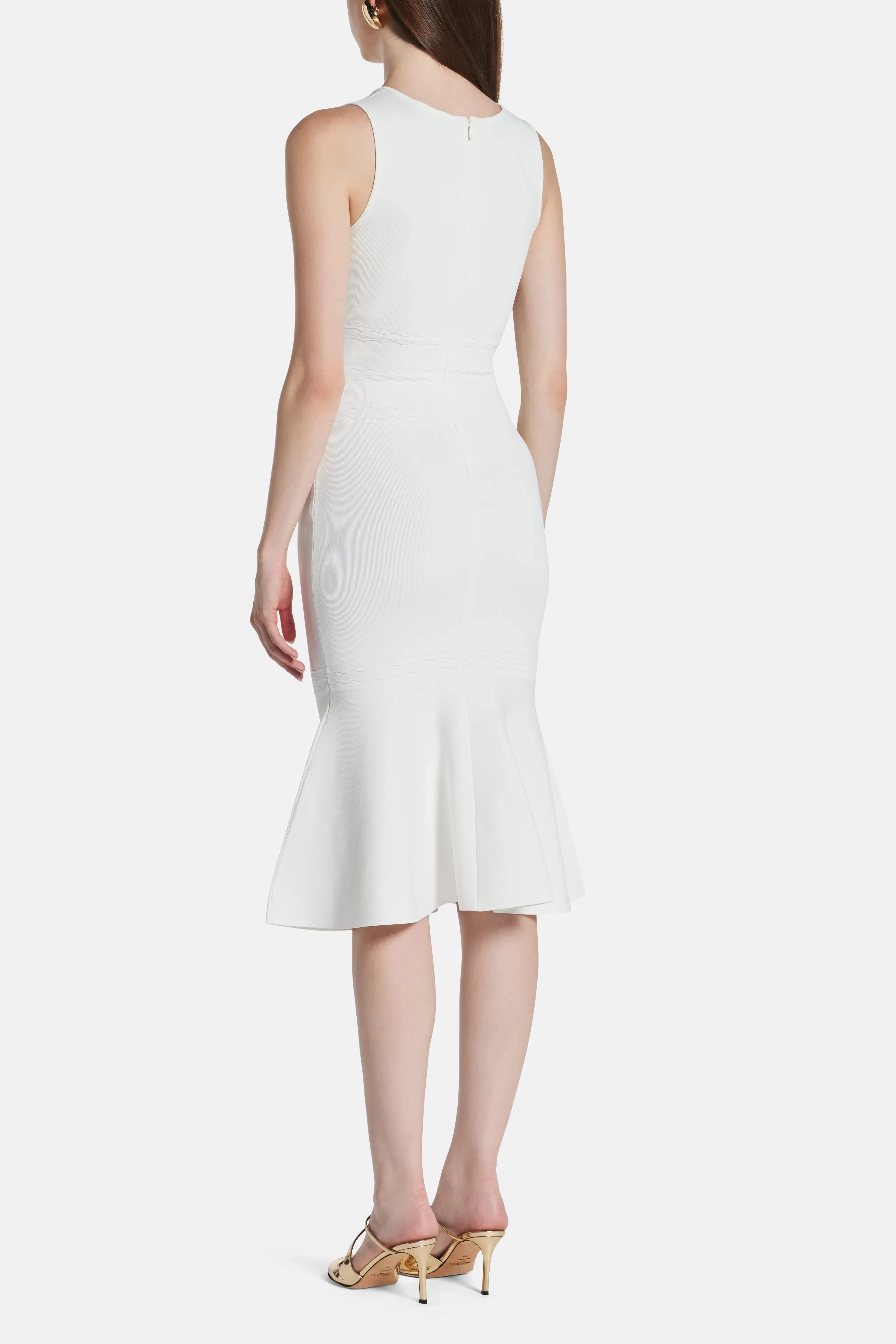 Hervé Léger Camille Sleeveless Knit Bandage Midi Dress in White