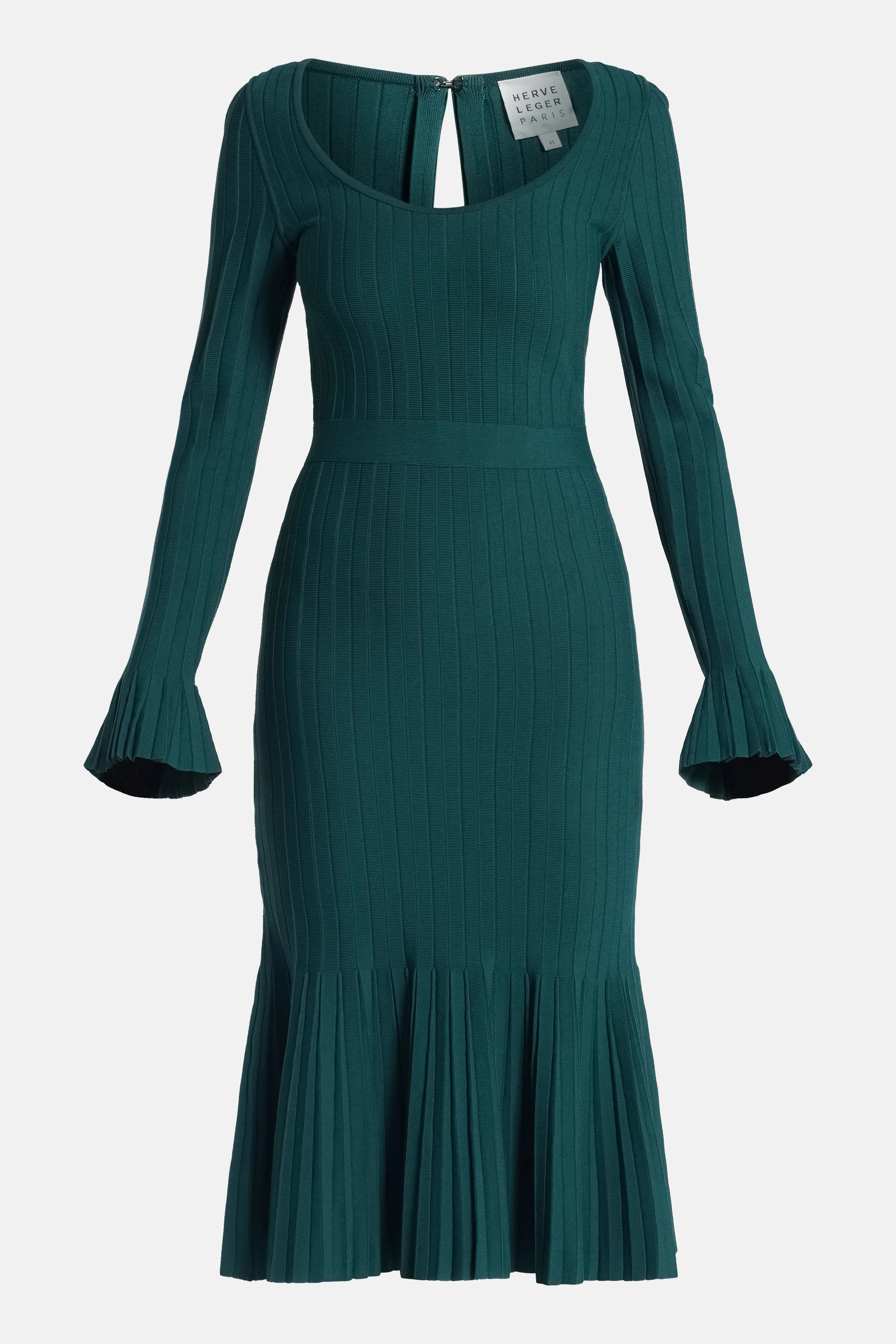 Hervé Léger Alena Long Sleeves Knit Bandage Midi Dress in Green