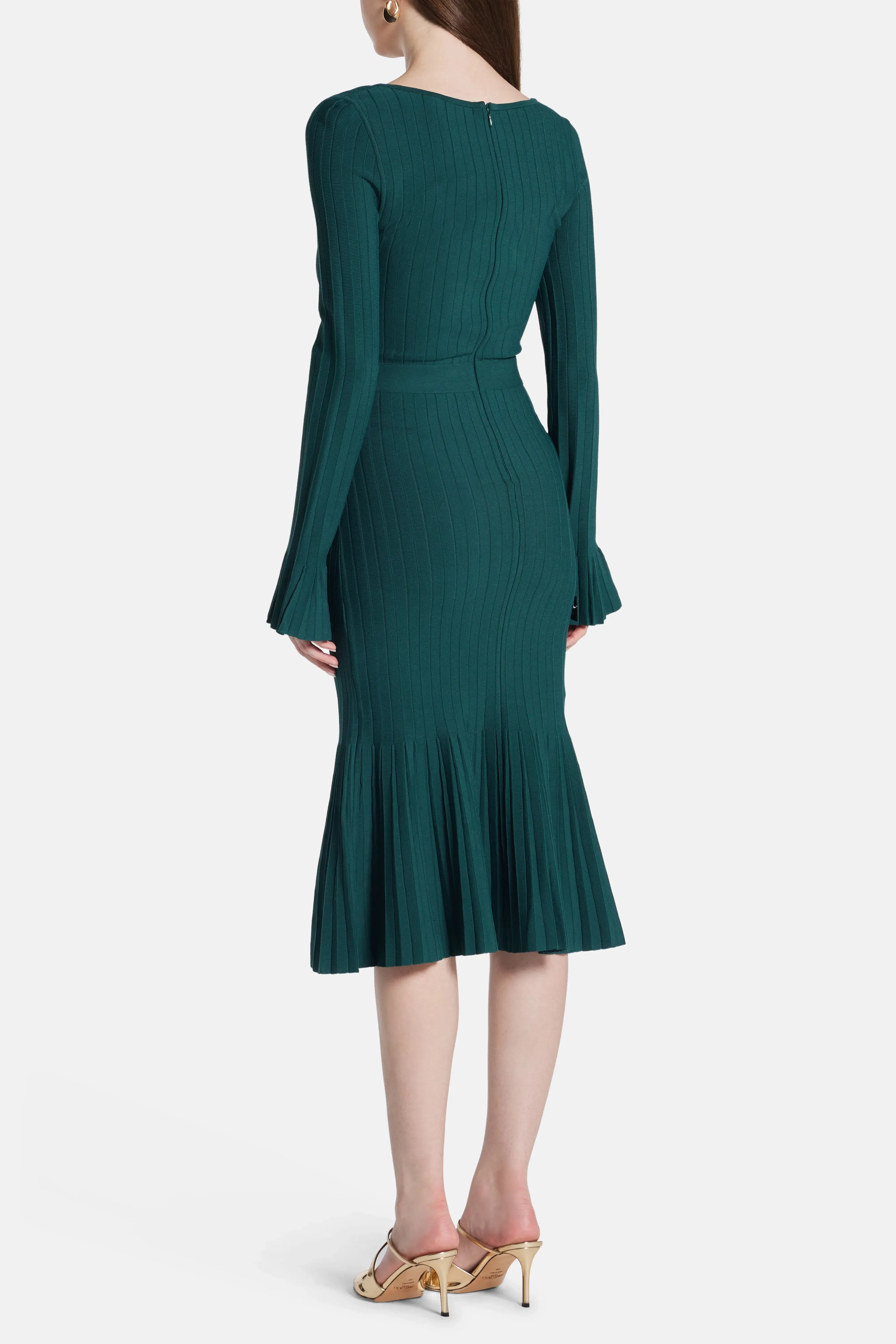 Hervé Léger Alena Long Sleeves Knit Bandage Midi Dress in Green
