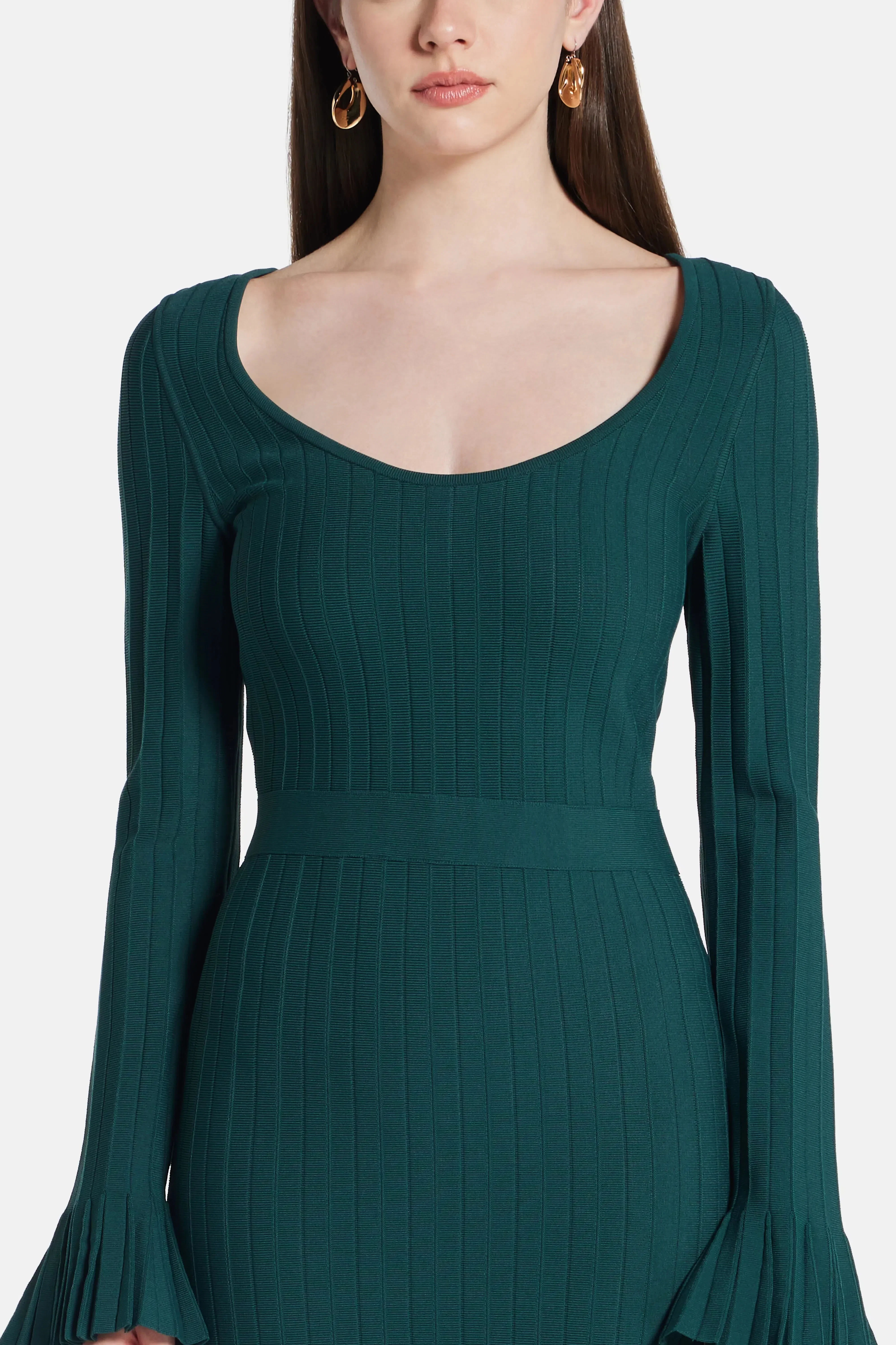 Hervé Léger Alena Long Sleeves Knit Bandage Midi Dress in Green