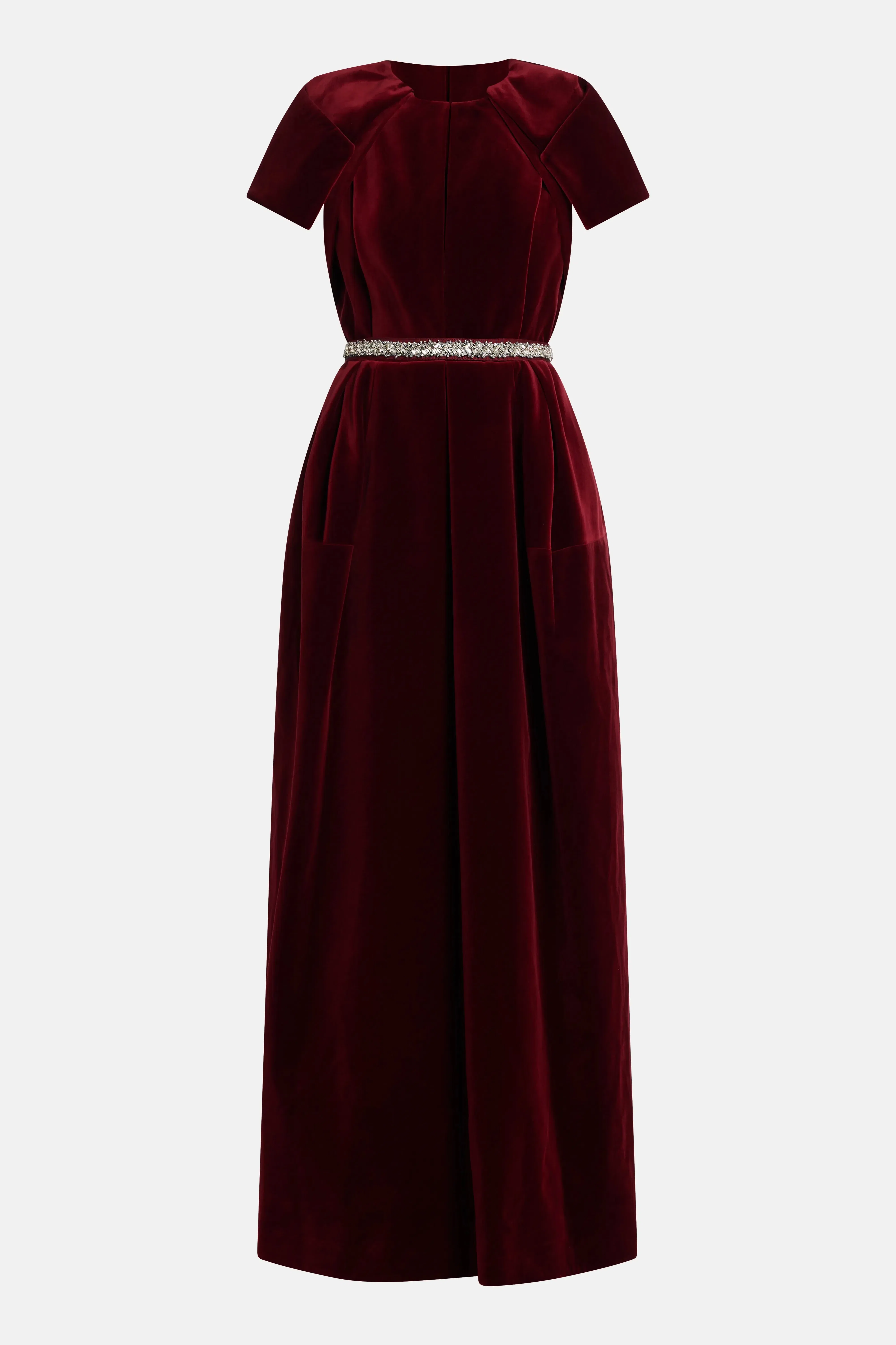 Dice Kayek Velvet Evening Dress in Maroon with Crystal Belt