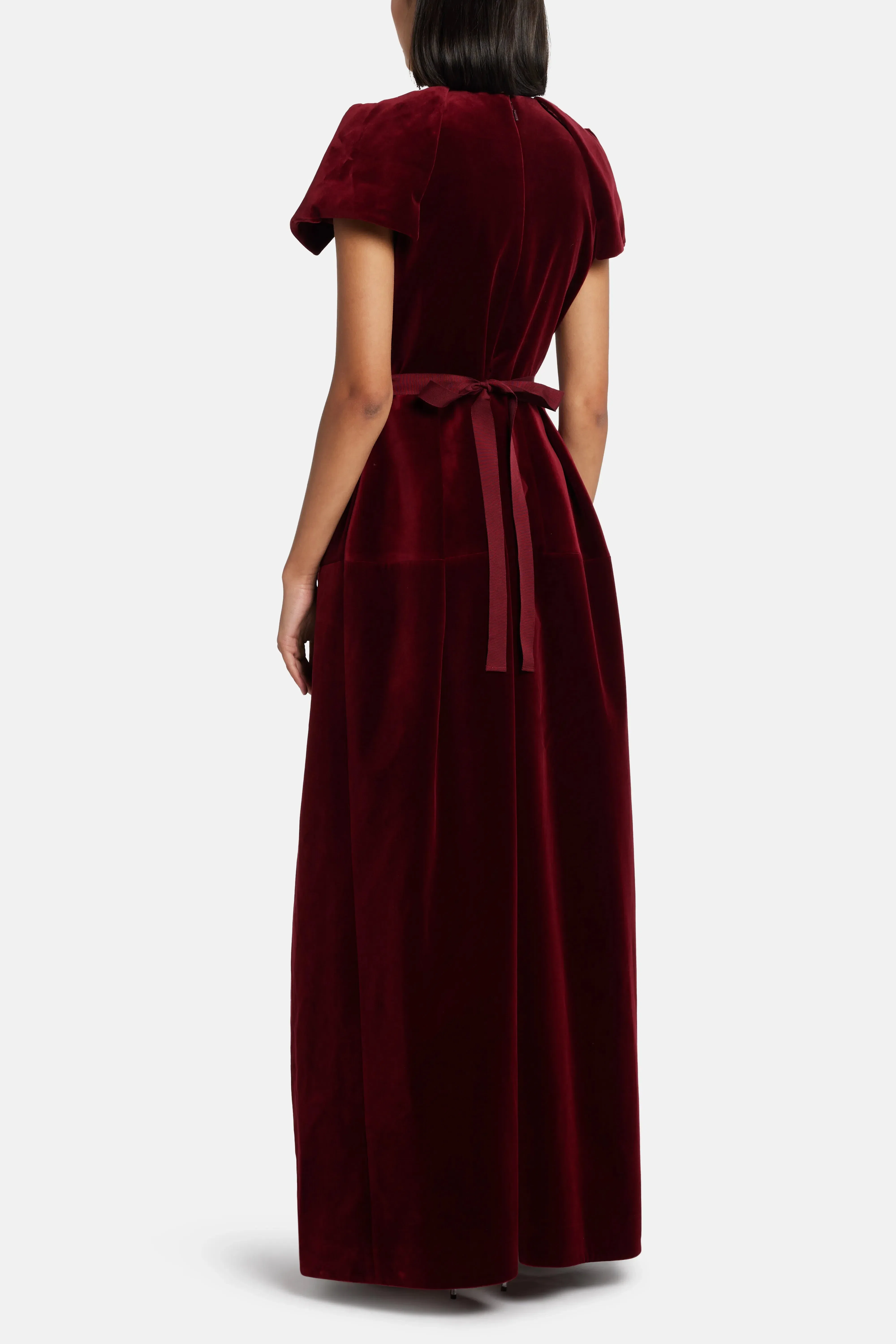 Dice Kayek Velvet Evening Dress in Maroon with Crystal Belt