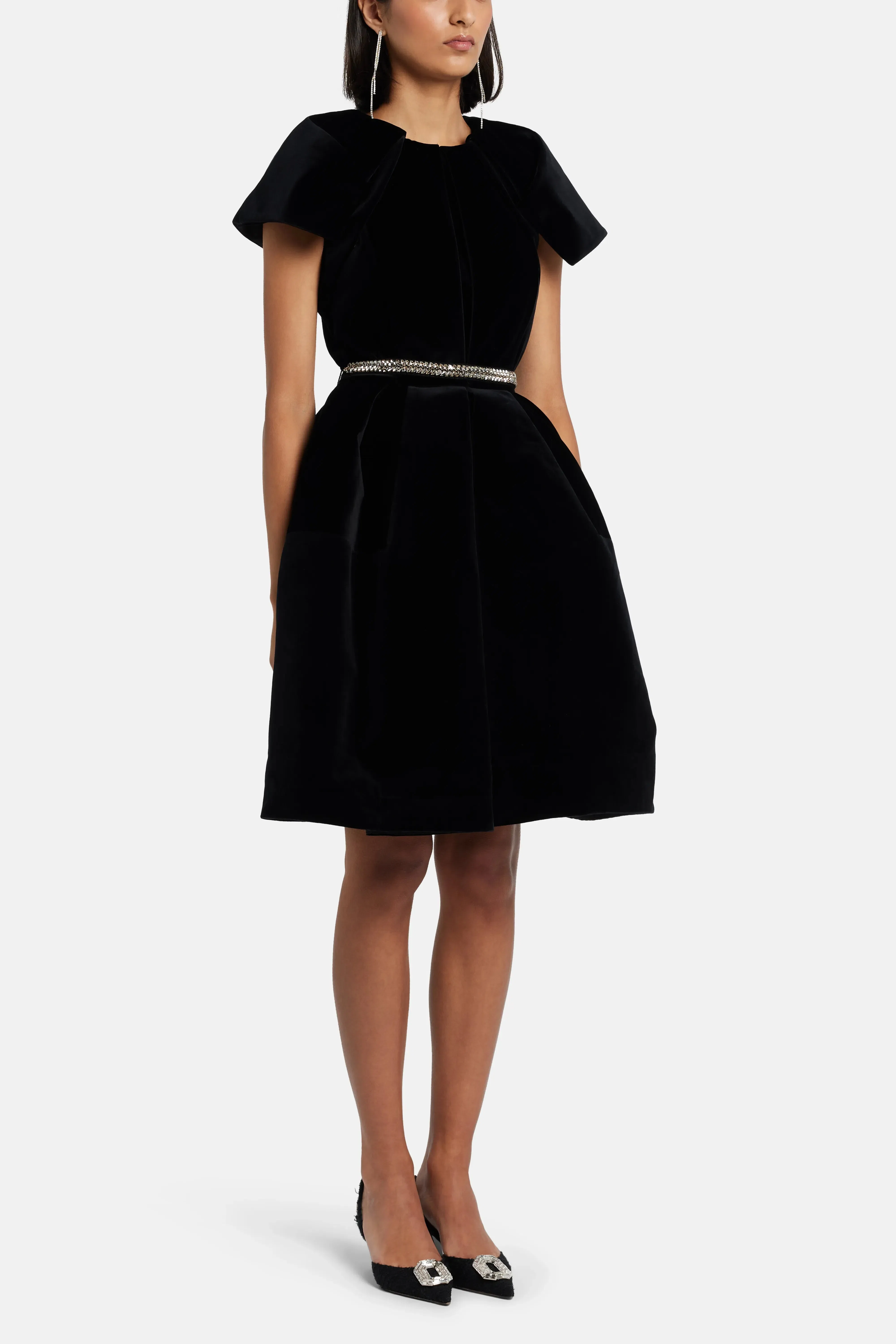 Dice Kayek Velvet Mini Dress in Black with Crystal Belt