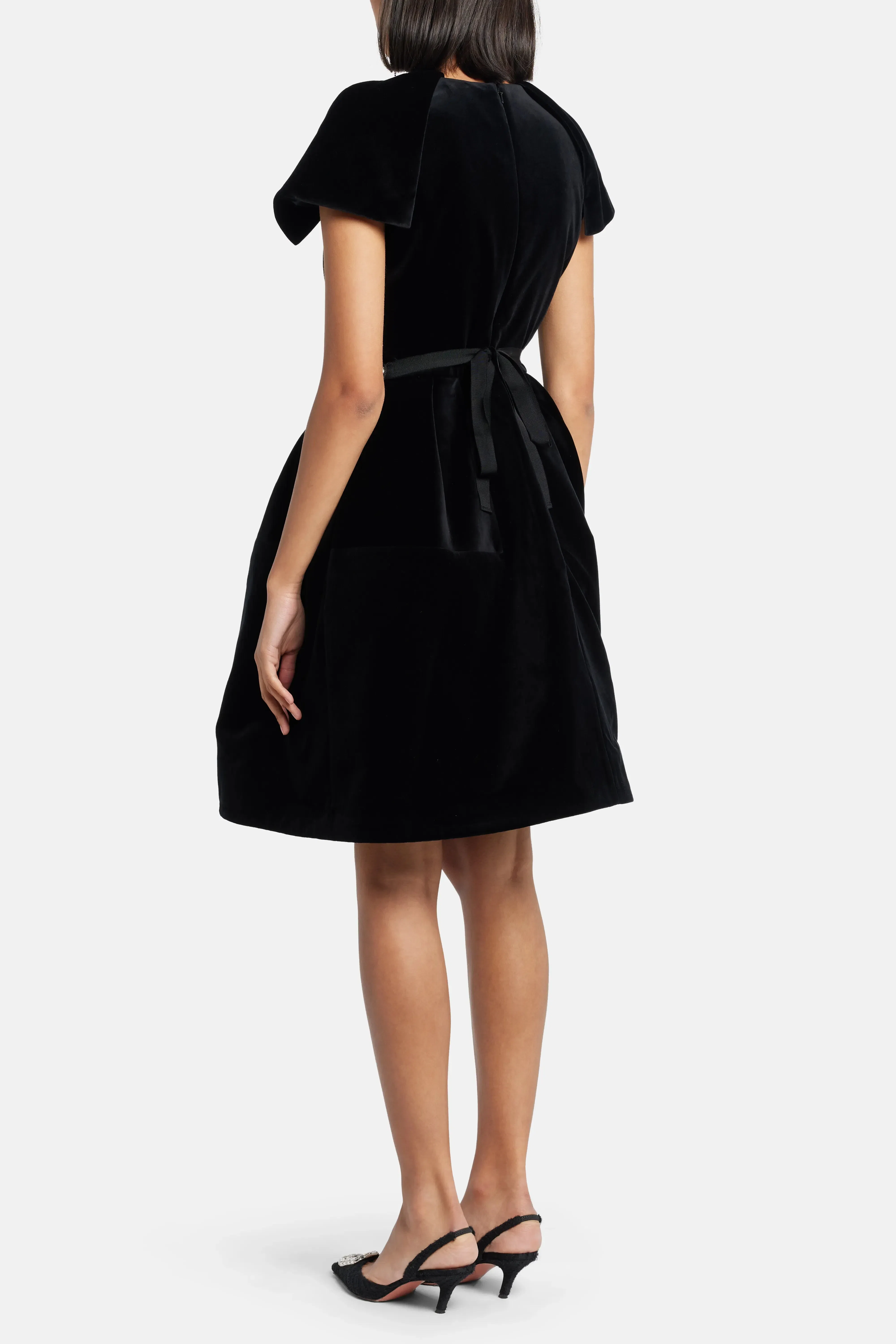 Dice Kayek Velvet Mini Dress in Black with Crystal Belt