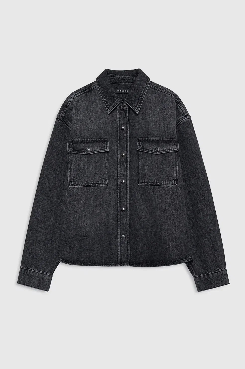 ANINE BING Paxton Denim Washed Cotton Shirt in Black