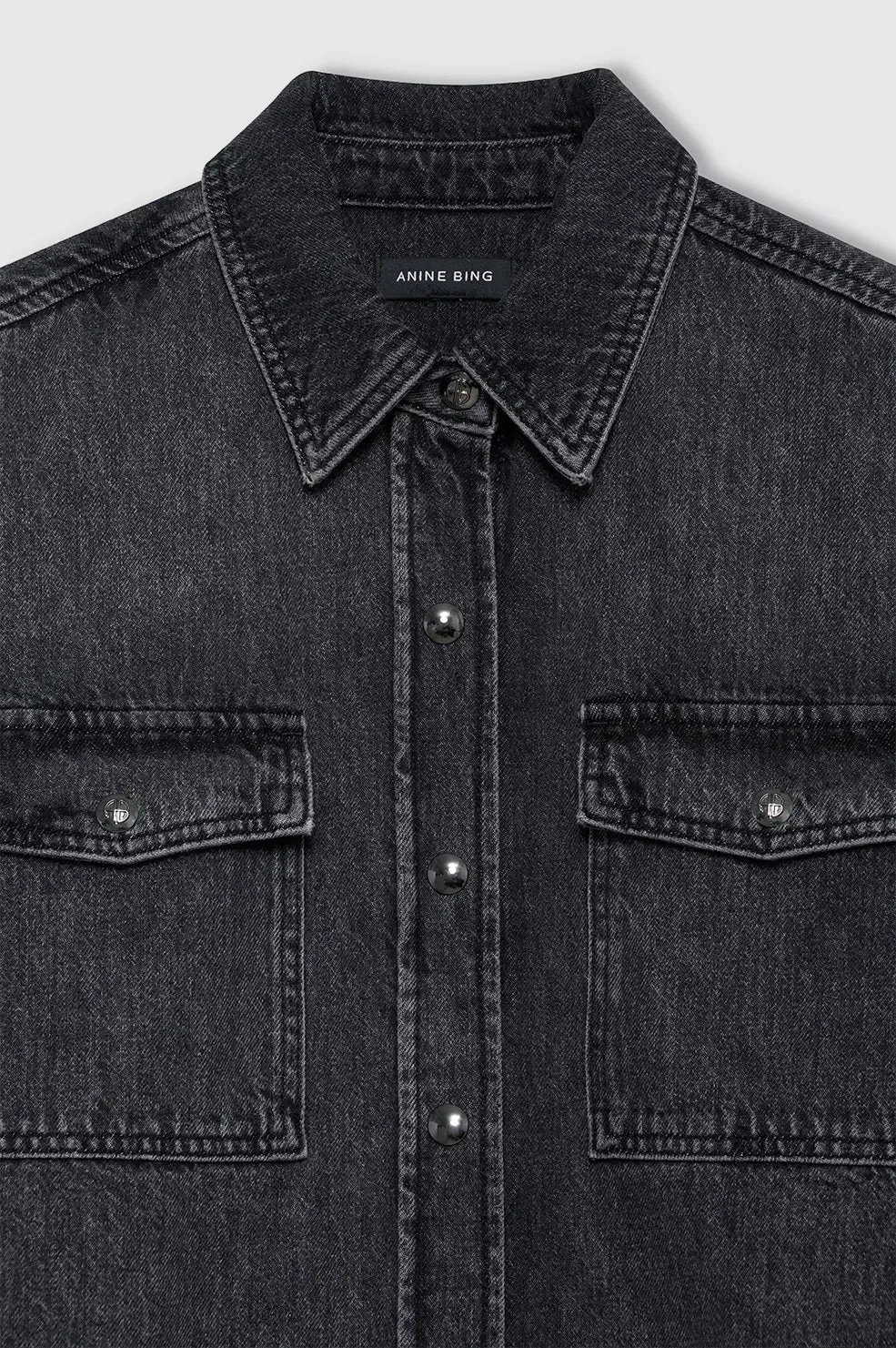 ANINE BING Paxton Denim Washed Cotton Shirt in Black
