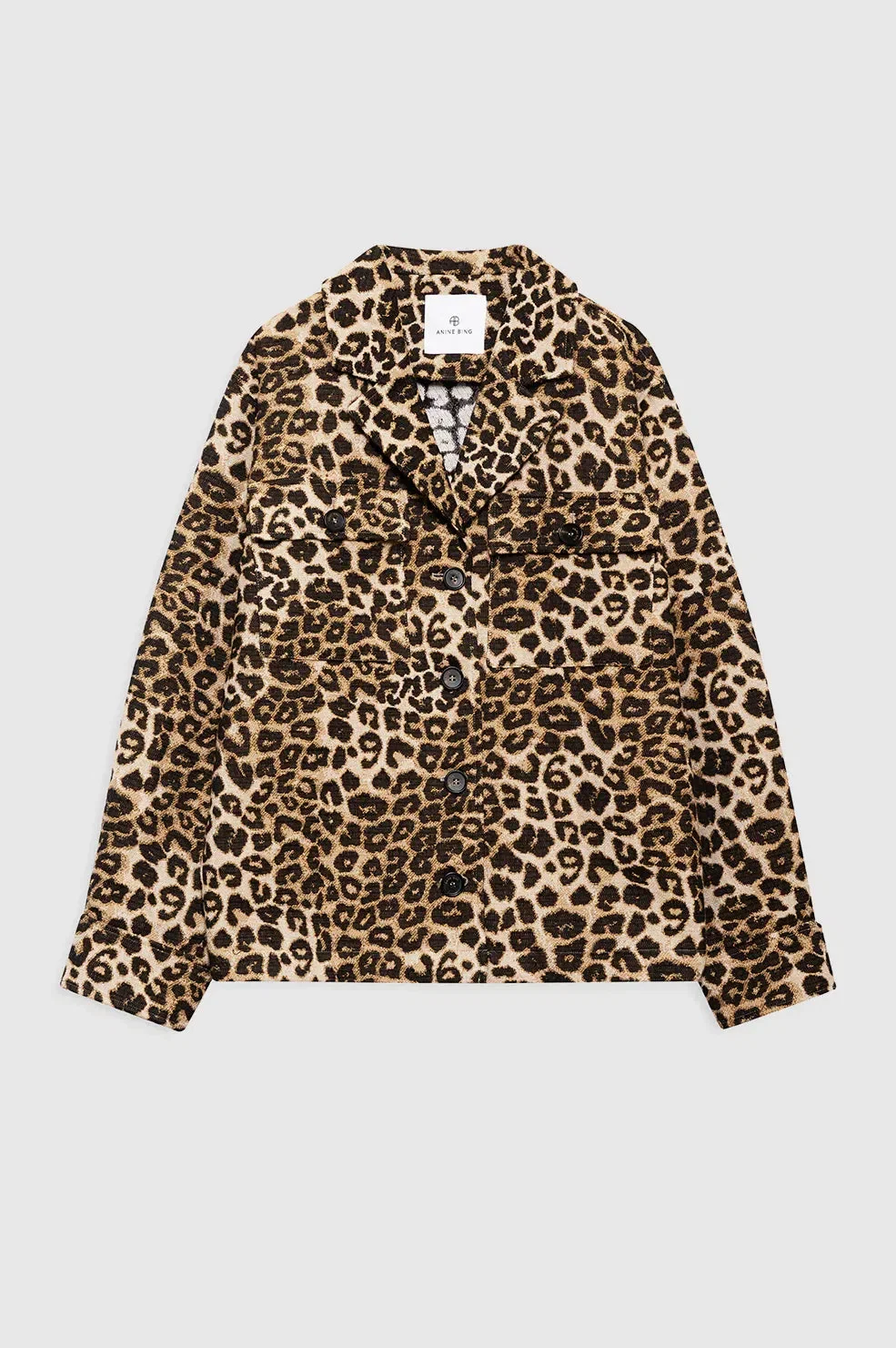 ANINE BING Flynn Leopard Print Cotton Jacket in Black