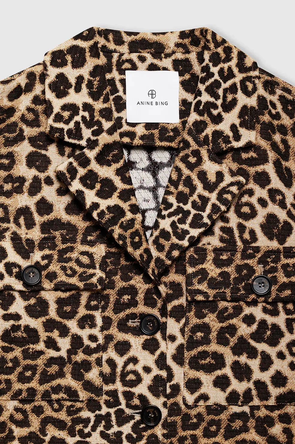 ANINE BING Flynn Leopard Print Cotton Jacket in Black