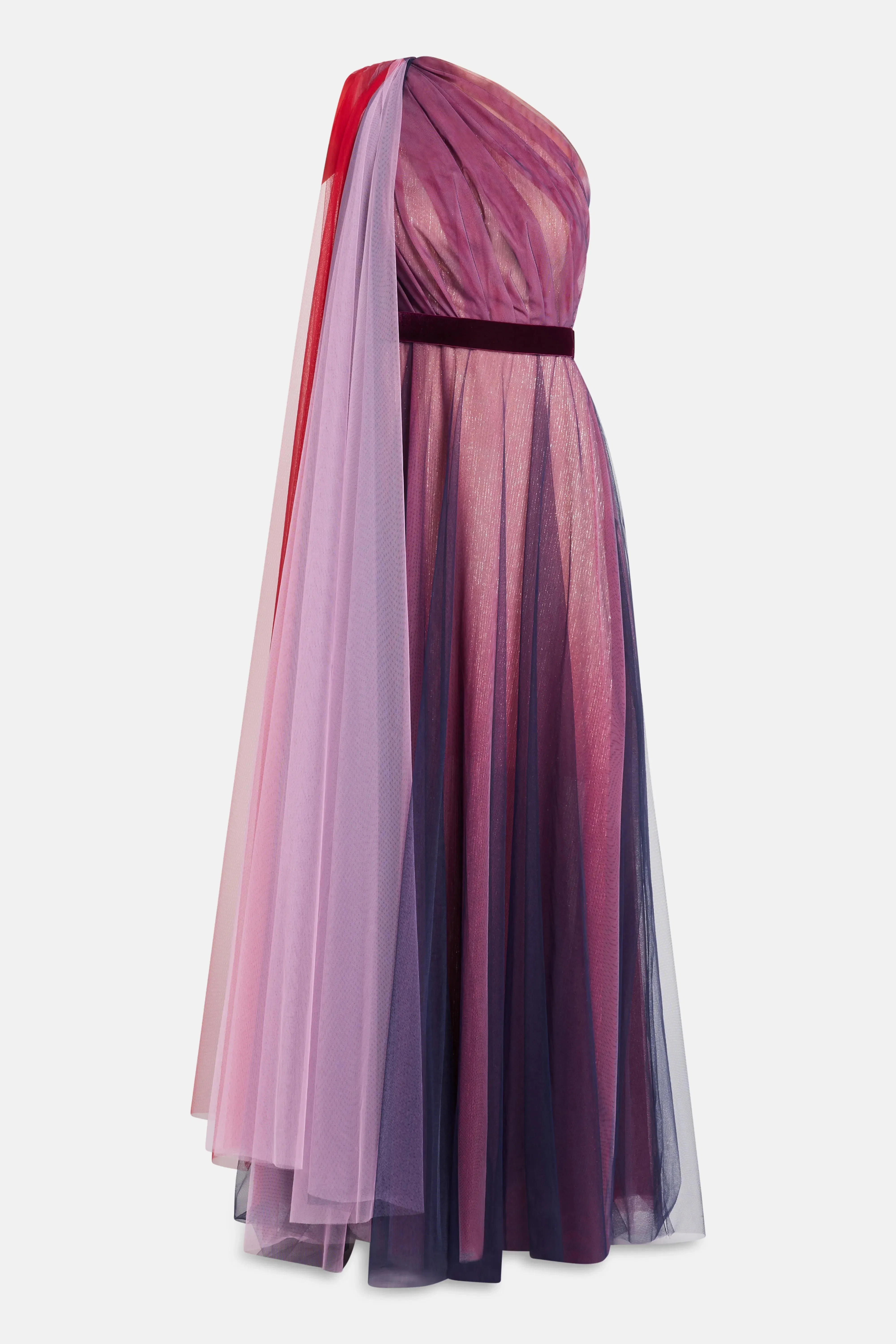 Talbot Runhof Tulle Midnight One Shoulder Evening Dress in Blue
