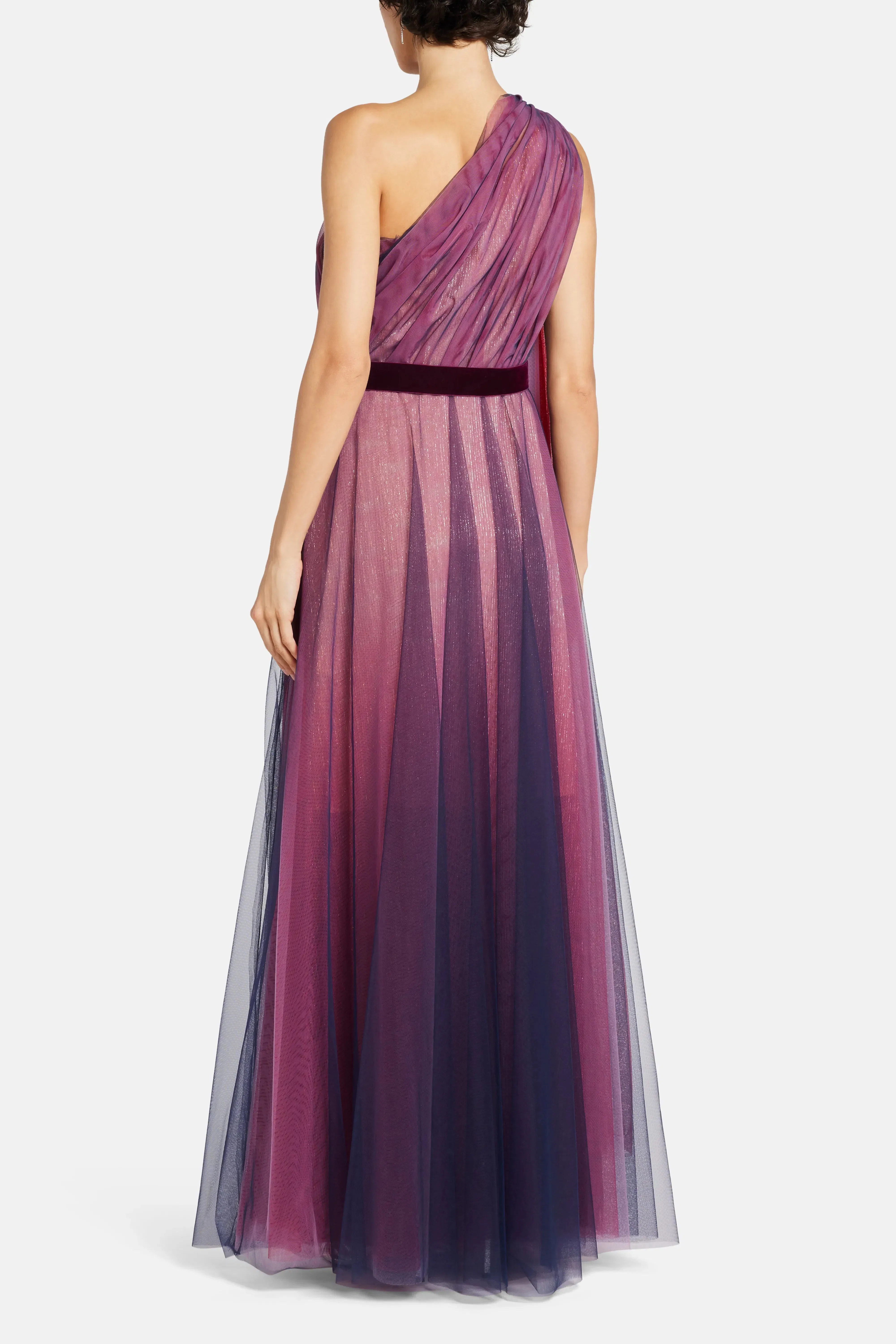 Talbot Runhof Tulle Midnight One Shoulder Evening Dress in Blue