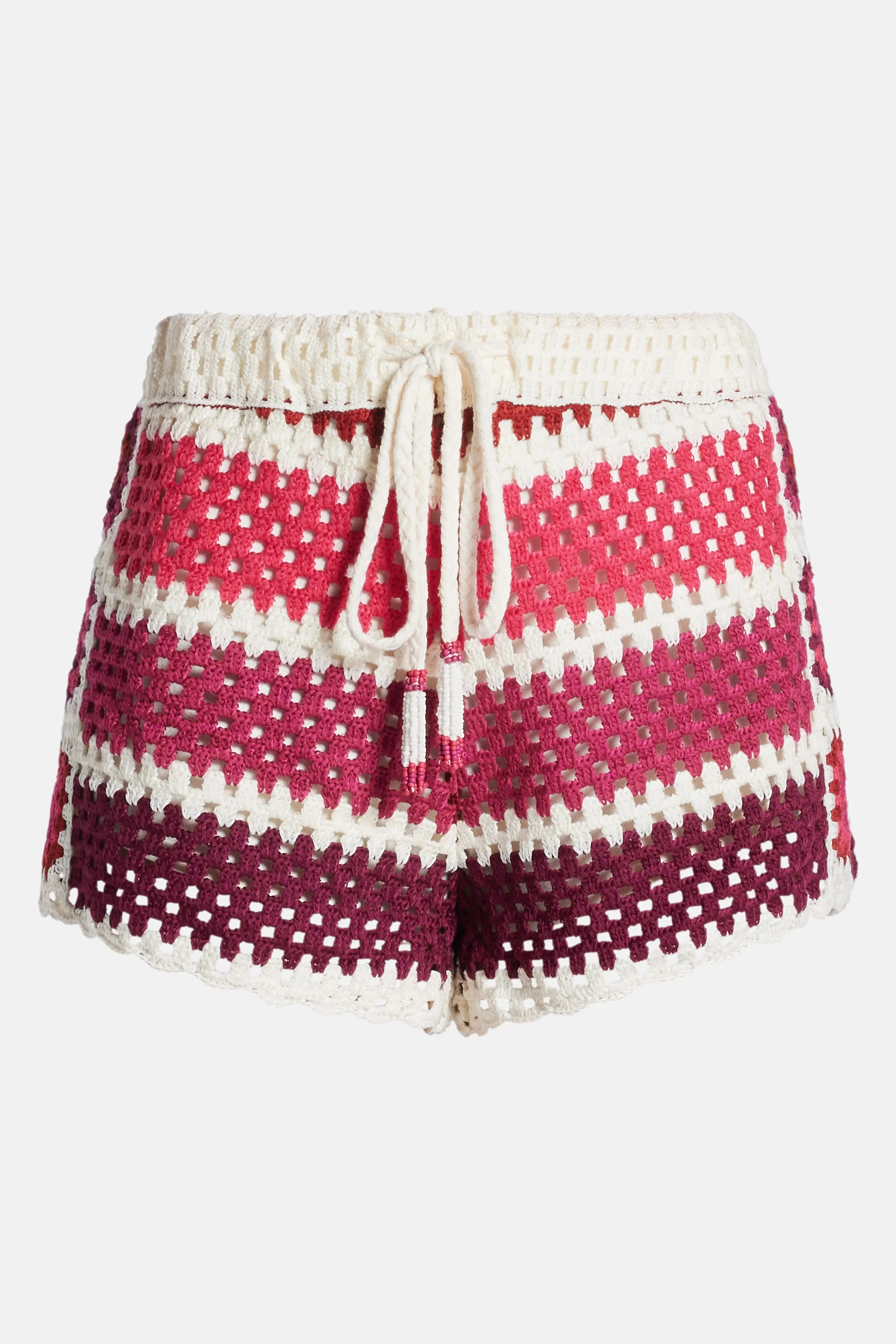FARM Rio Crochet Tiles Knit Shorts In Red
