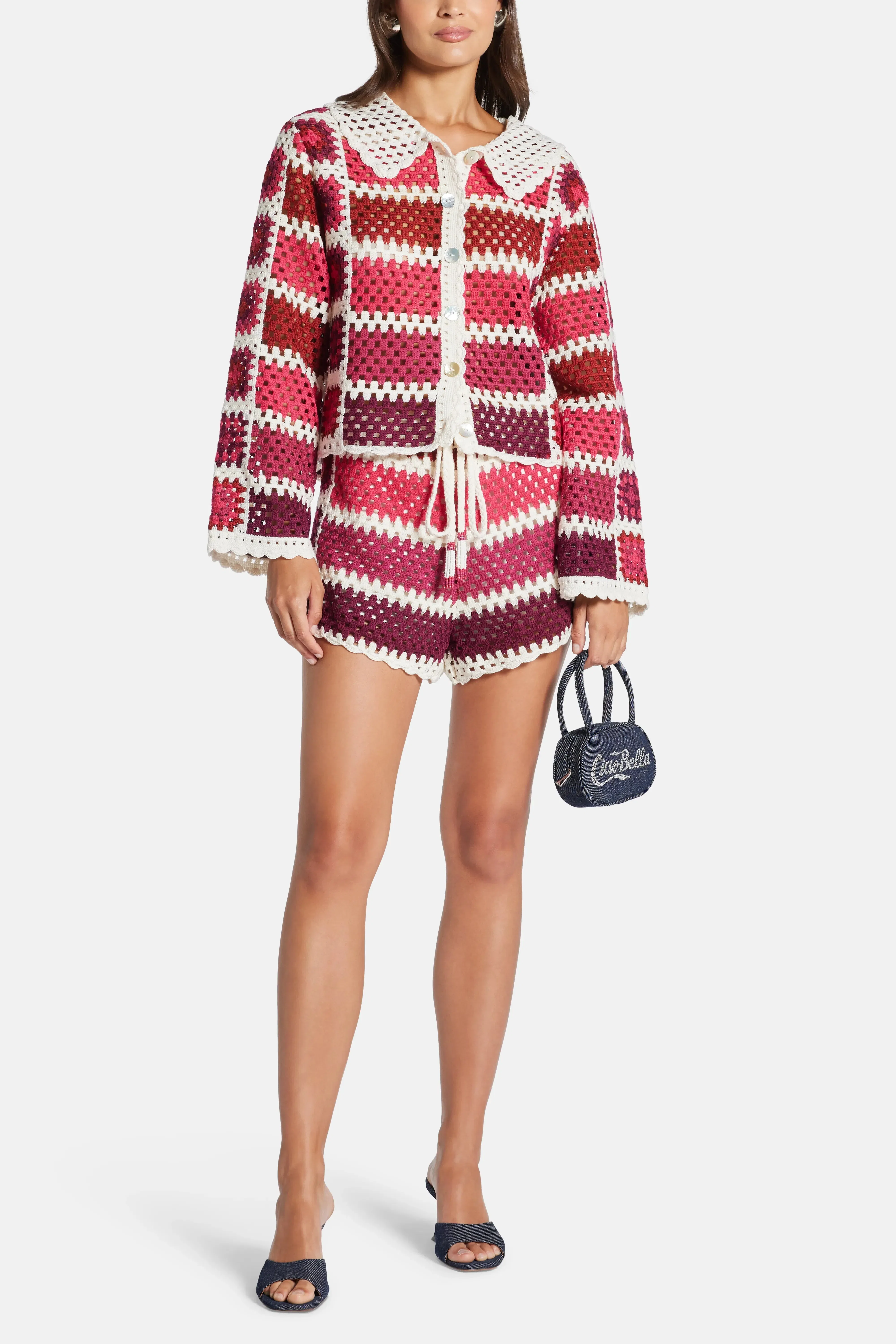 FARM Rio Crochet Tiles Knit Shorts In Red