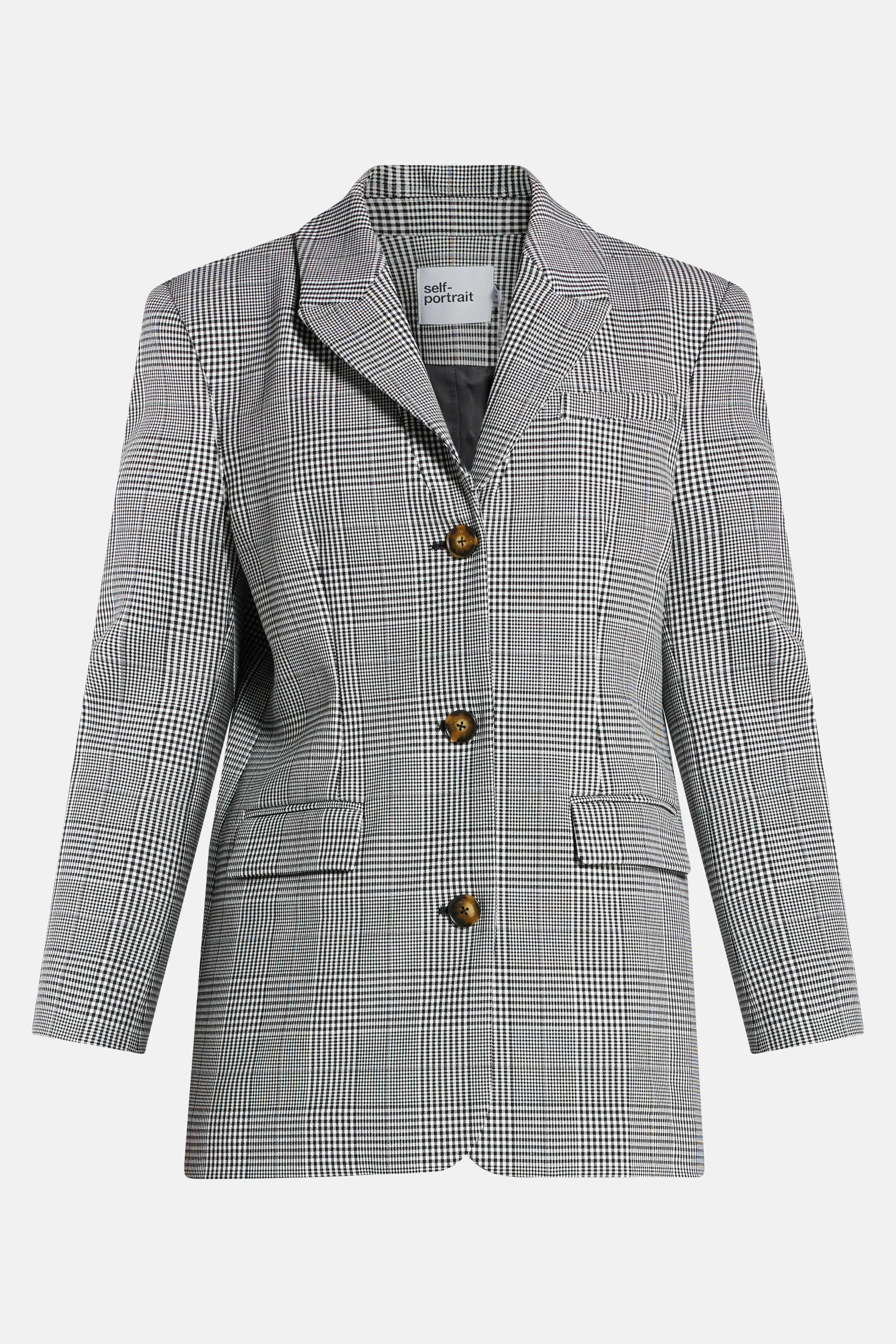 Self-Portrait Prince Of Wales Check Single Breasted Blazer in Grey