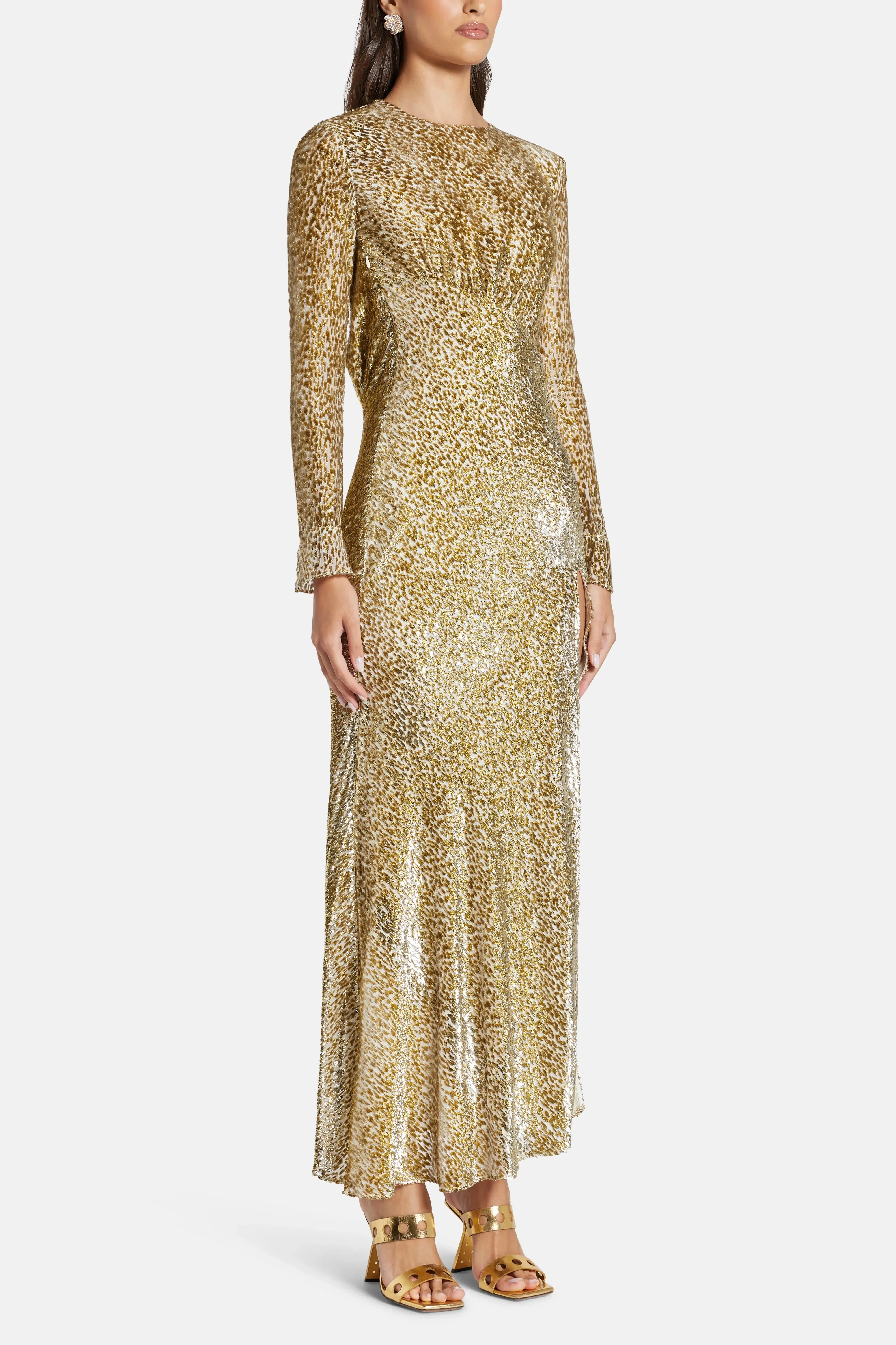 Self-Portrait Fil Coupe Evening Dress in Gold