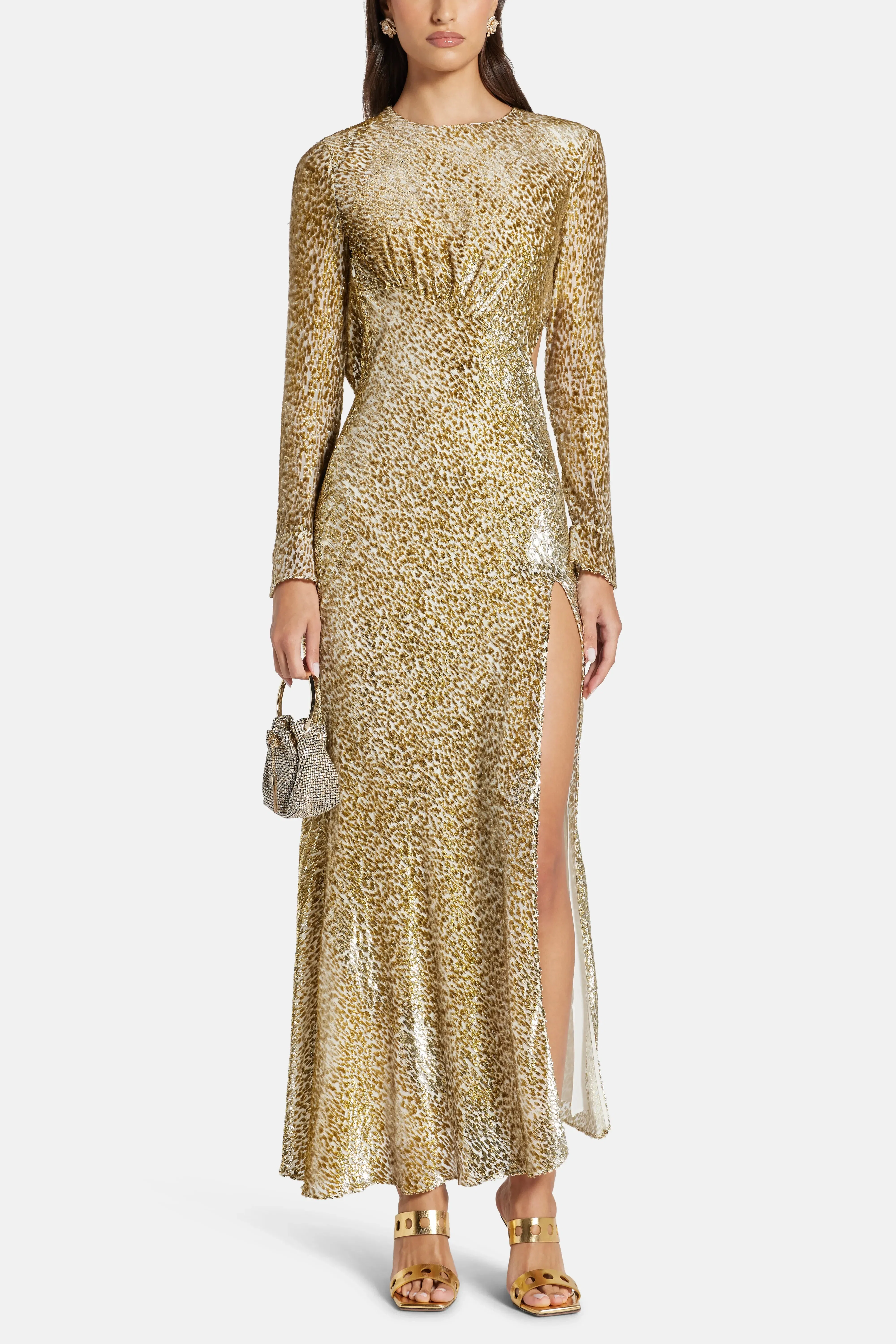 Self-Portrait Fil Coupe Evening Dress in Gold