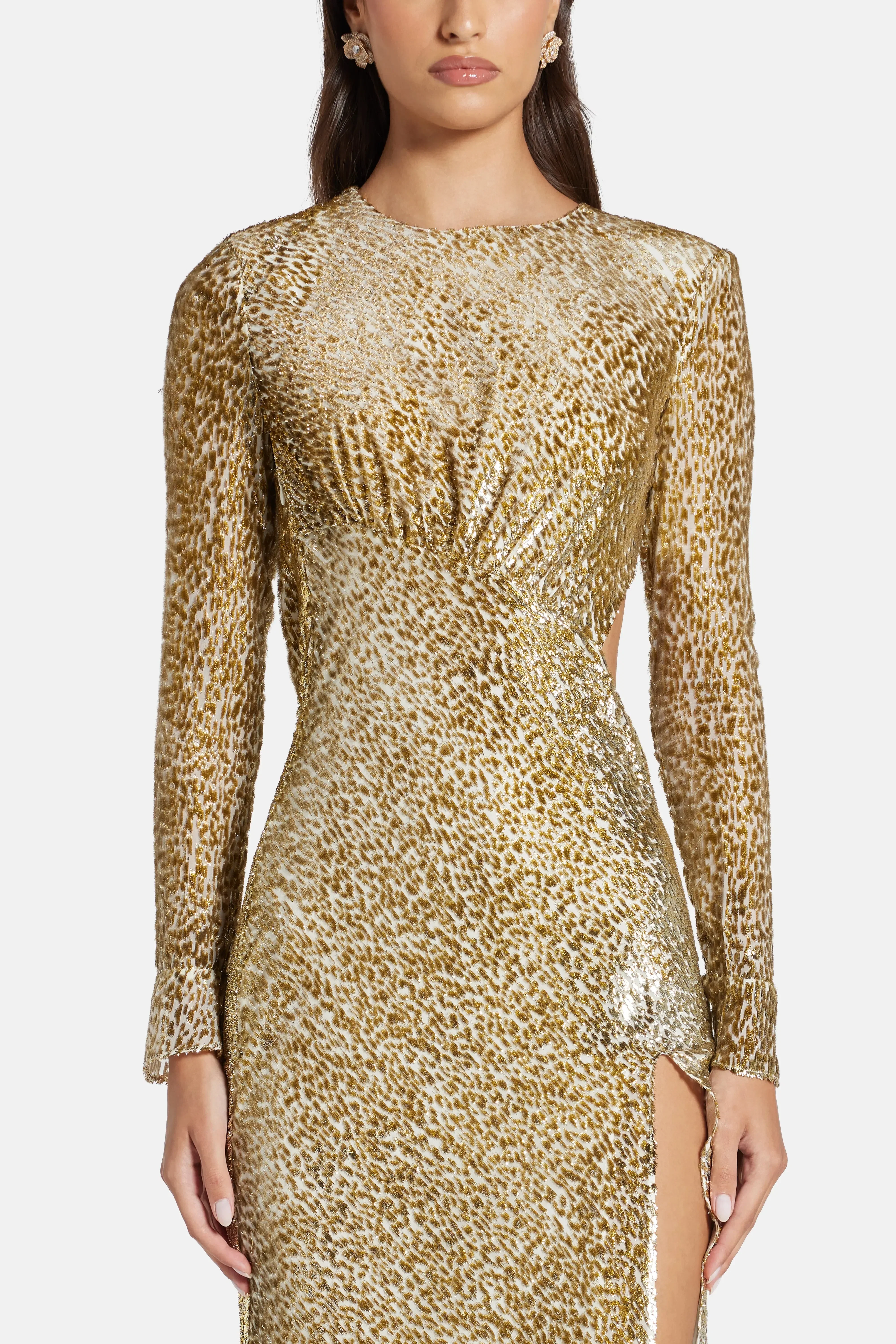 Self-Portrait Fil Coupe Evening Dress in Gold