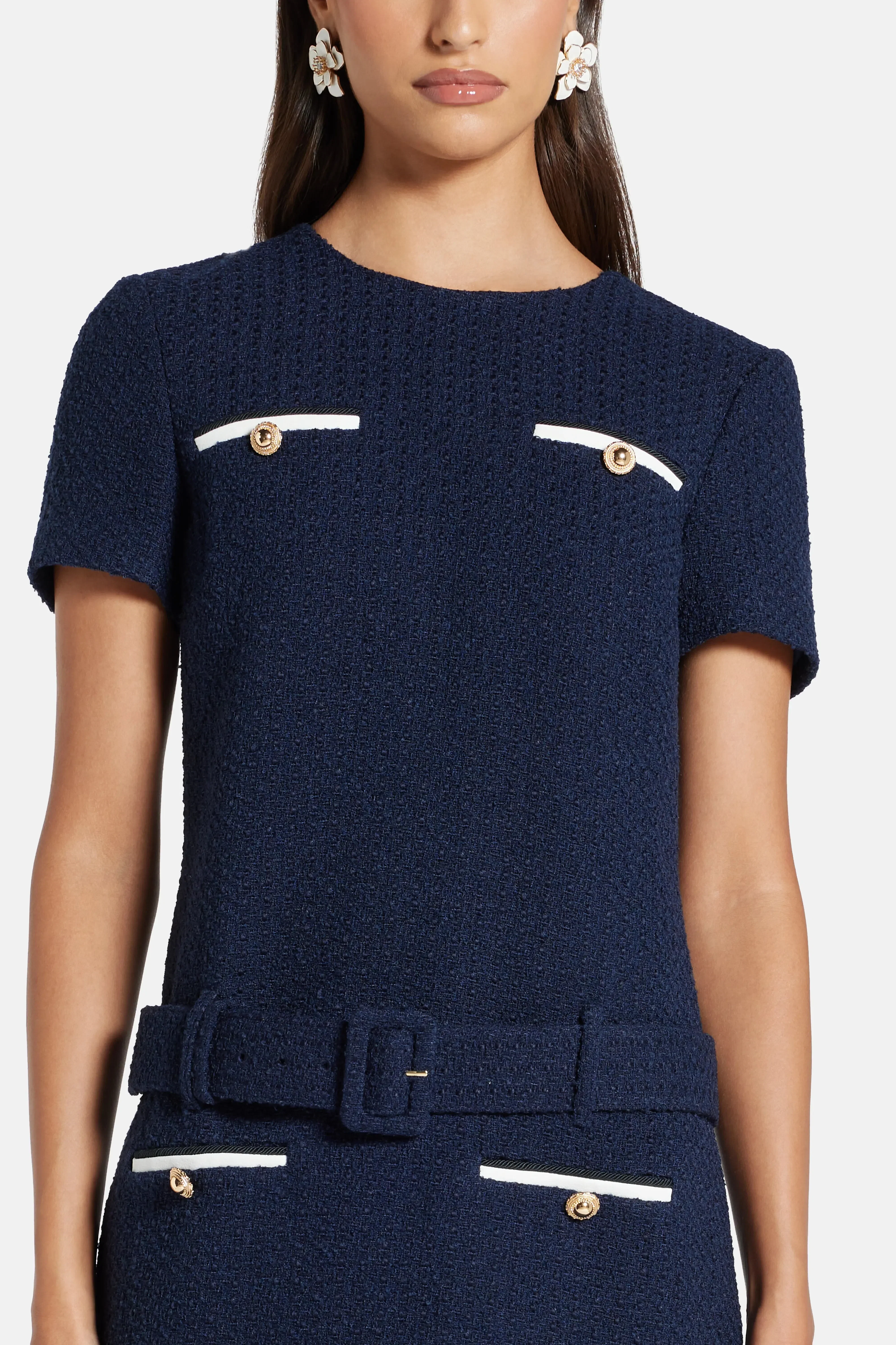 Self-Portrait Boucle Mini Dress in Blue