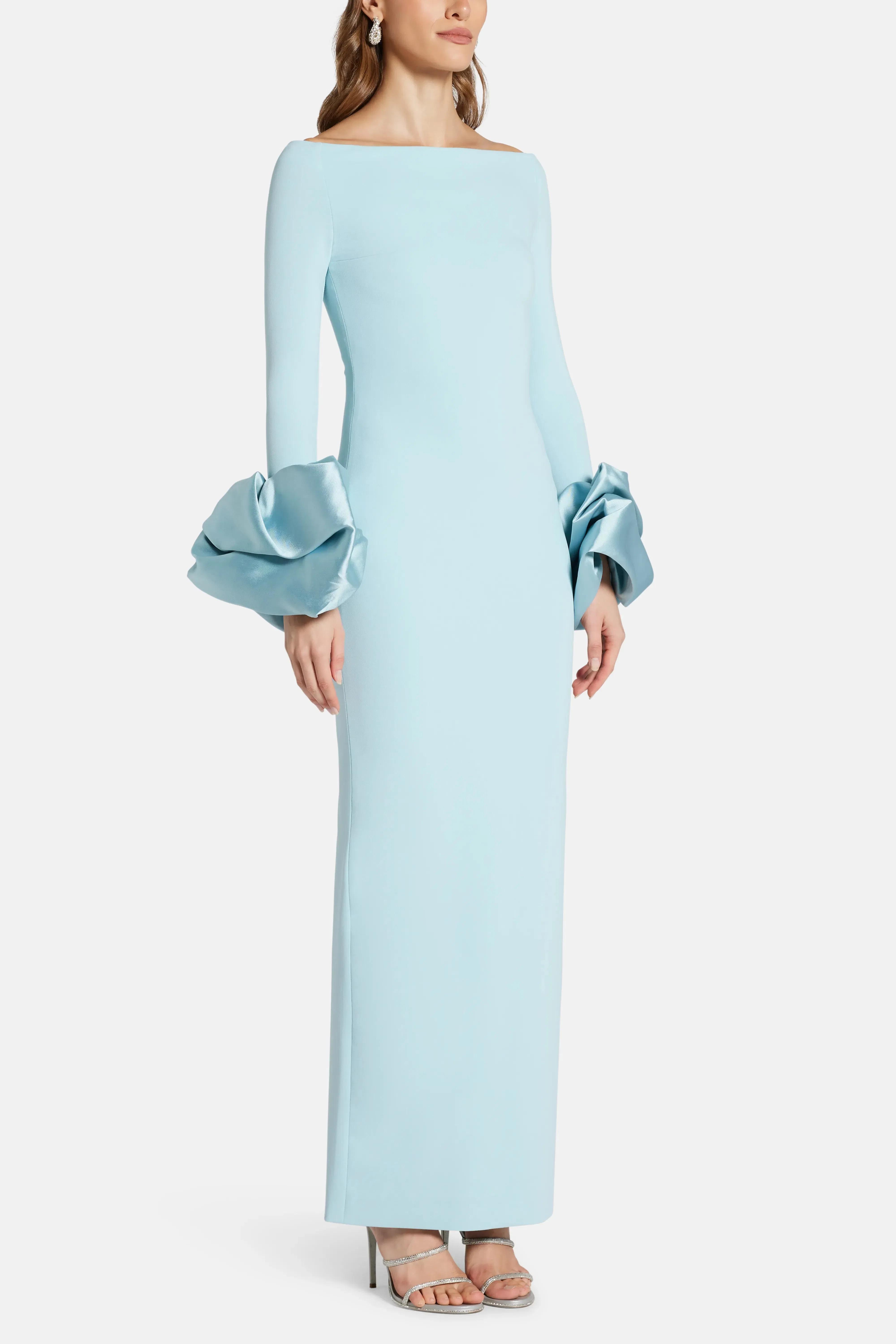 Solace London Talia Off Shoulder Evening Dress in Blue