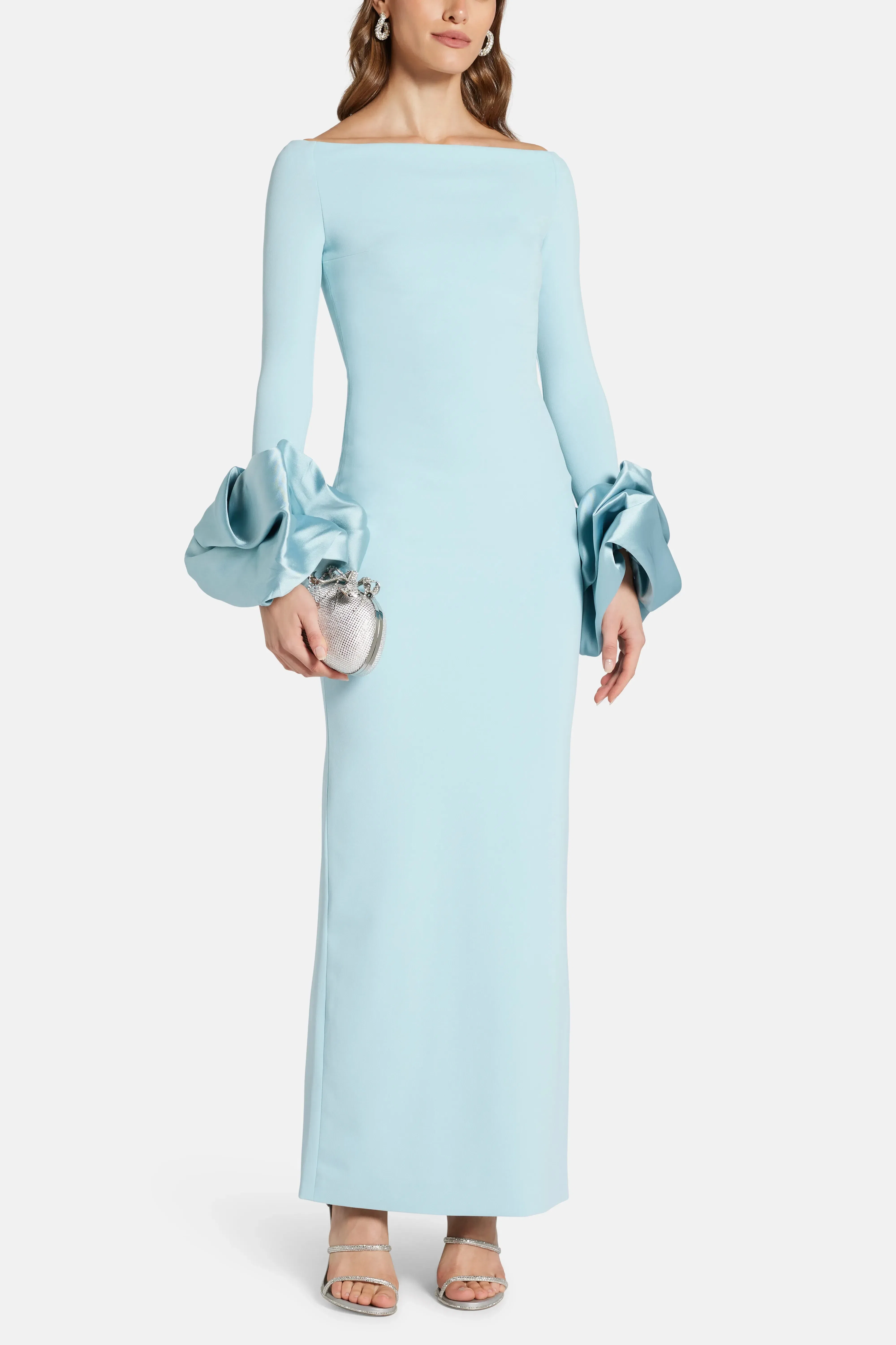 Solace London Talia Off Shoulder Evening Dress in Blue