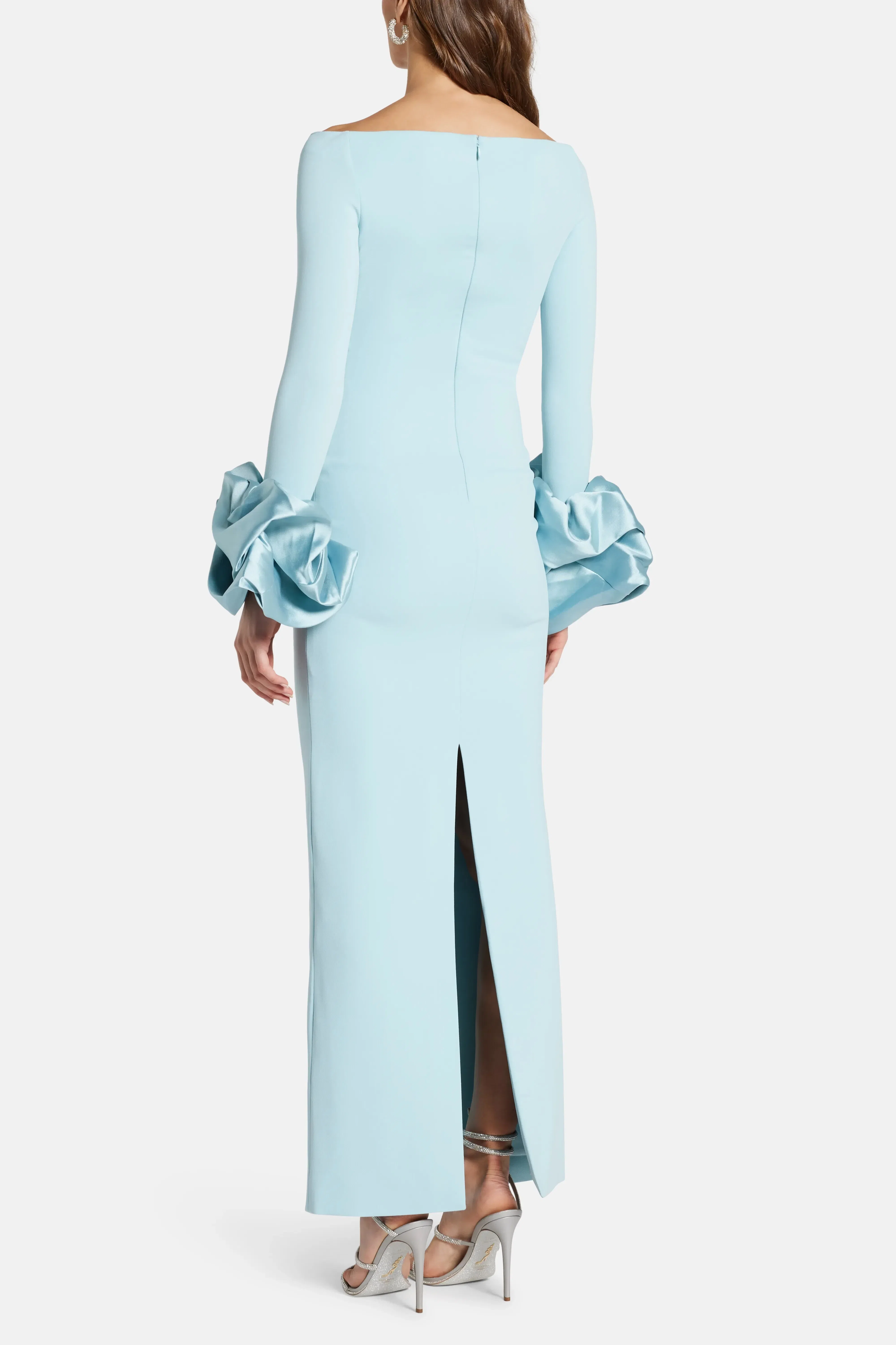 Solace London Talia Off Shoulder Evening Dress in Blue