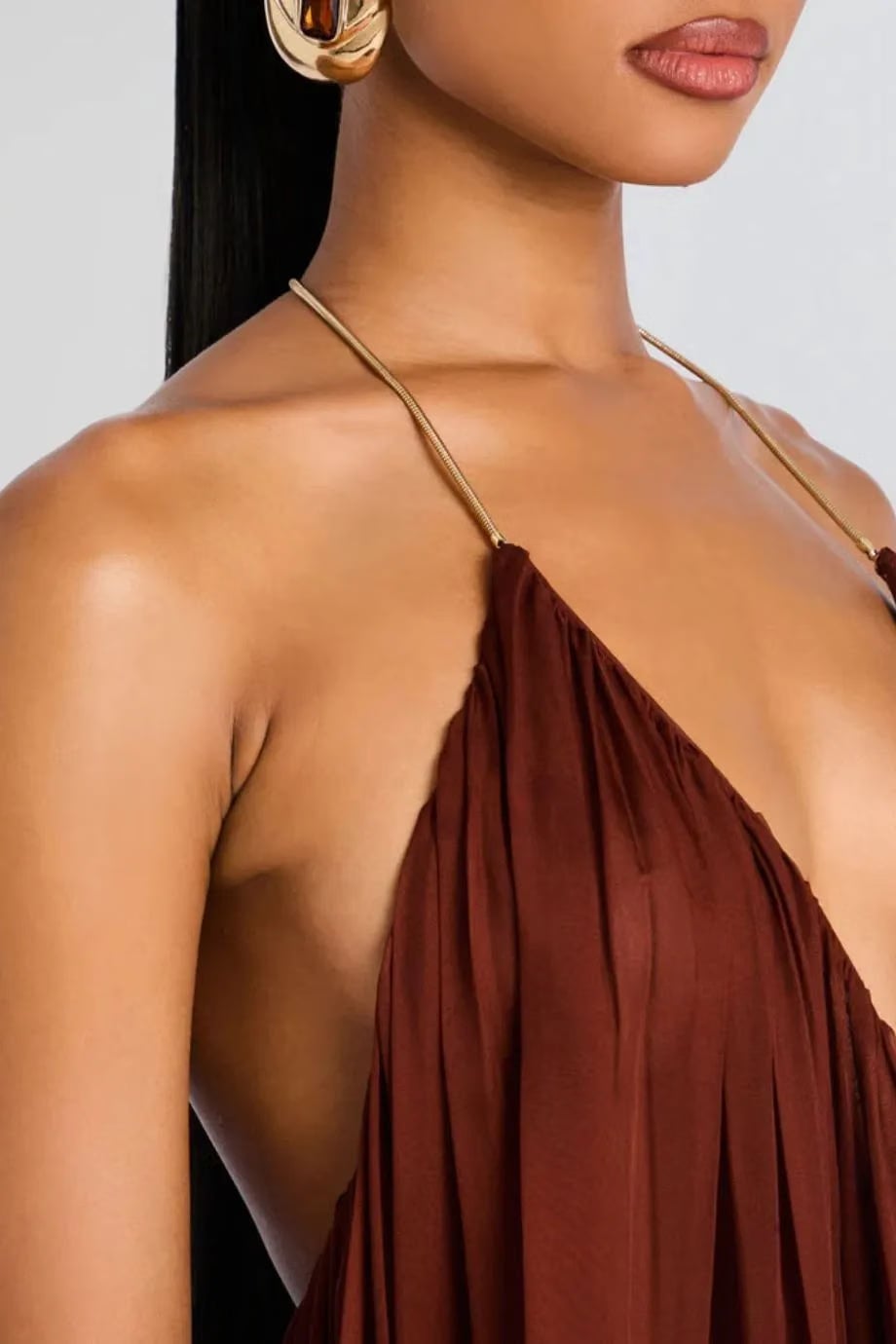 Retrofete Arlet V Neck Chiffon Maxi Dress in Brown