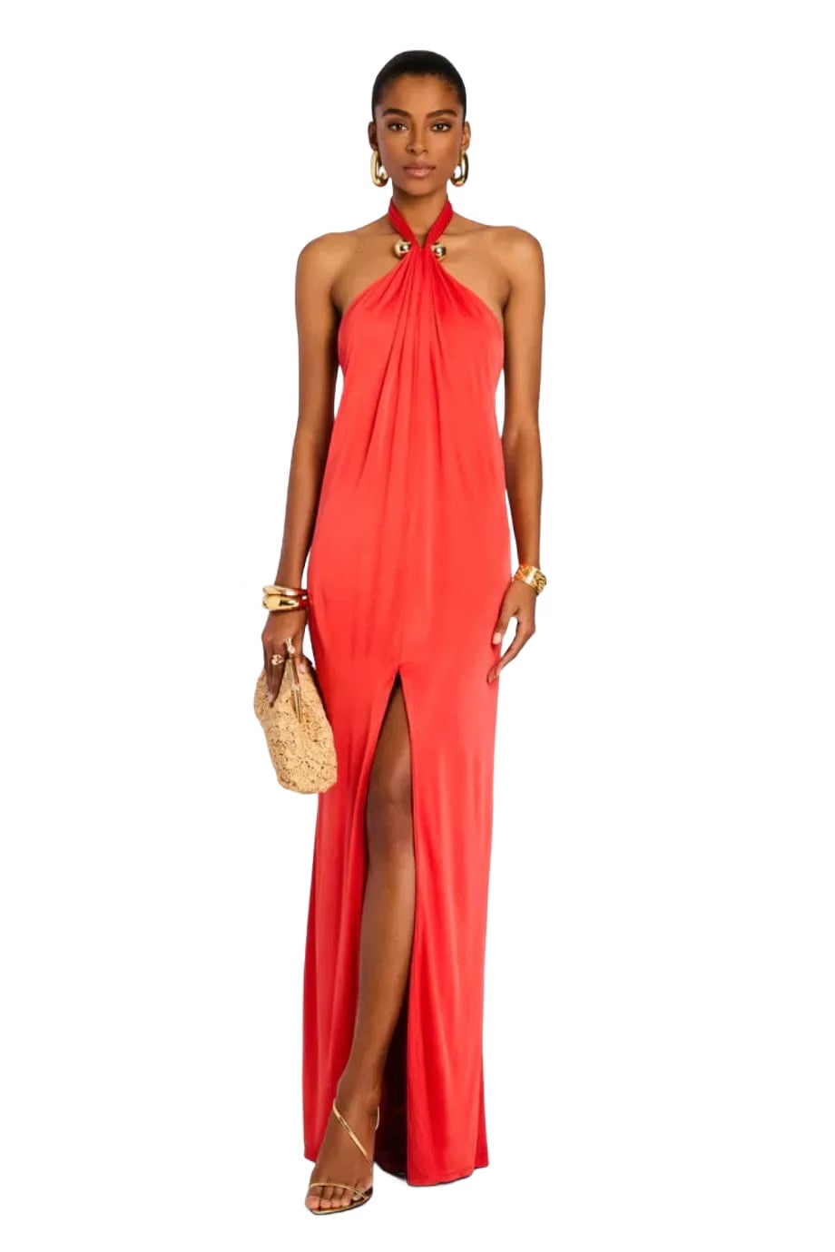 Retrofete Becs Halter Neck Maxi Dress in Orange