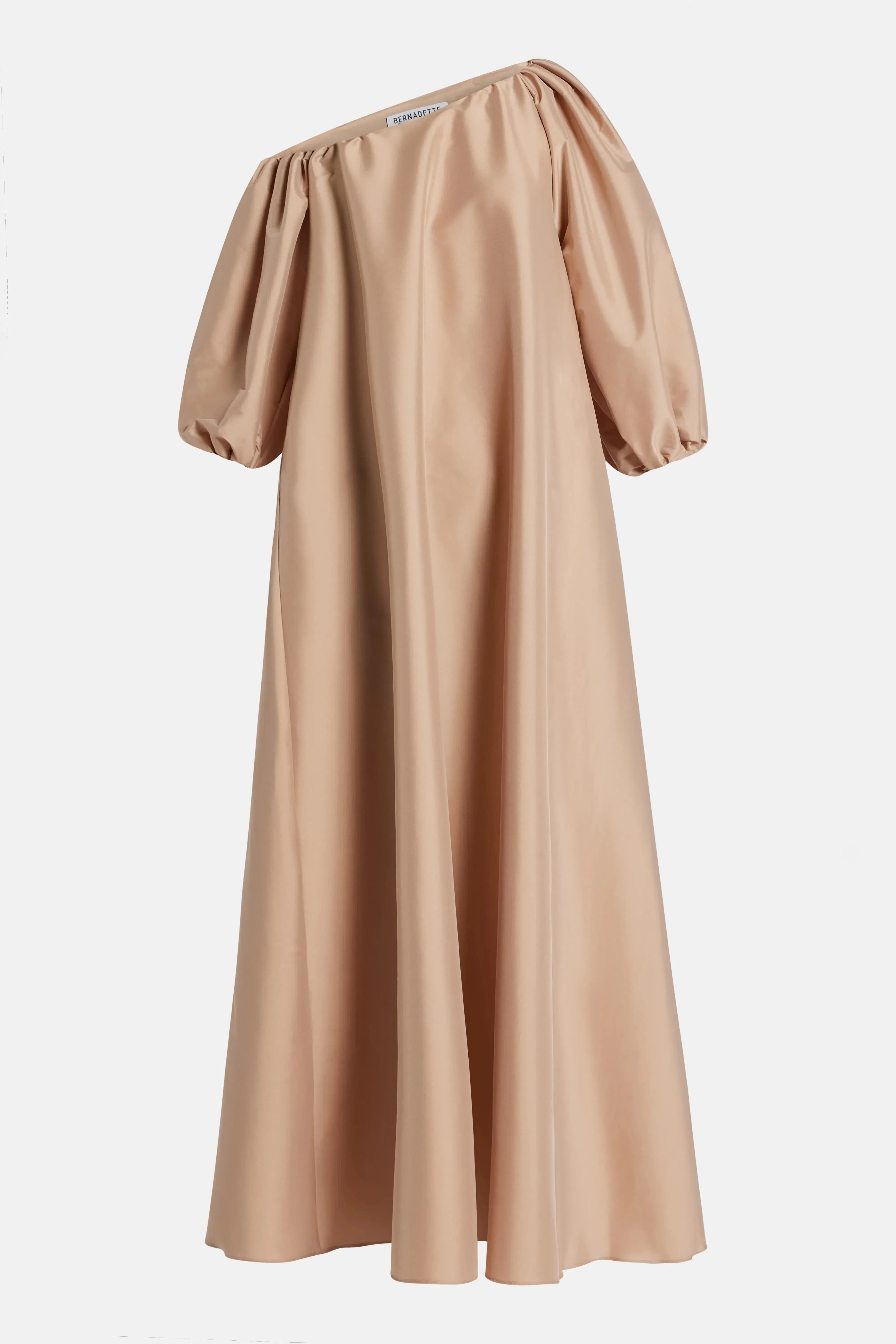 Bernadette Nathalie One Shoulder Puff Sleeves Maxi Dress in Beige