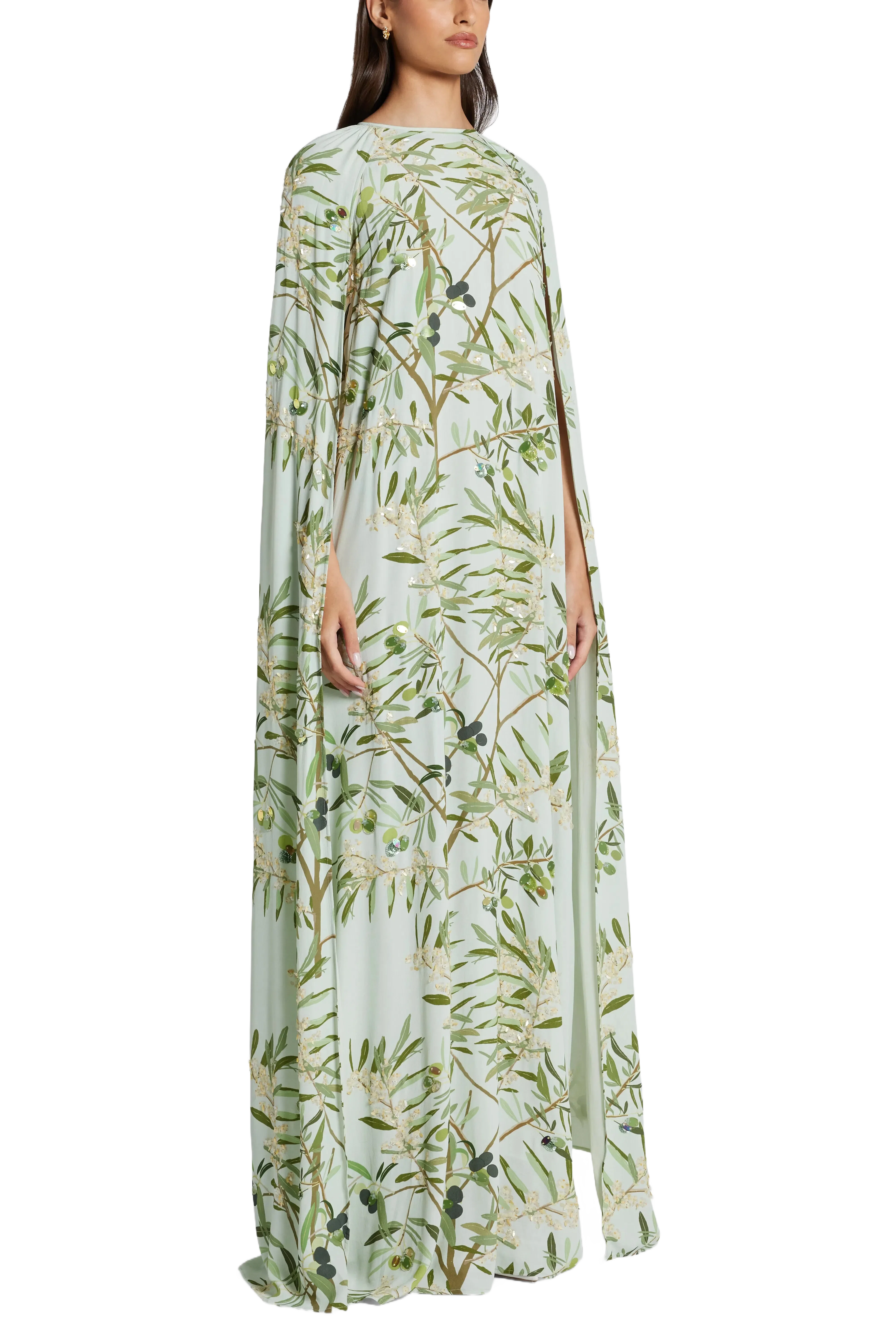 Bernadette Minnie Cape Embroidered Maxi Dress in Green