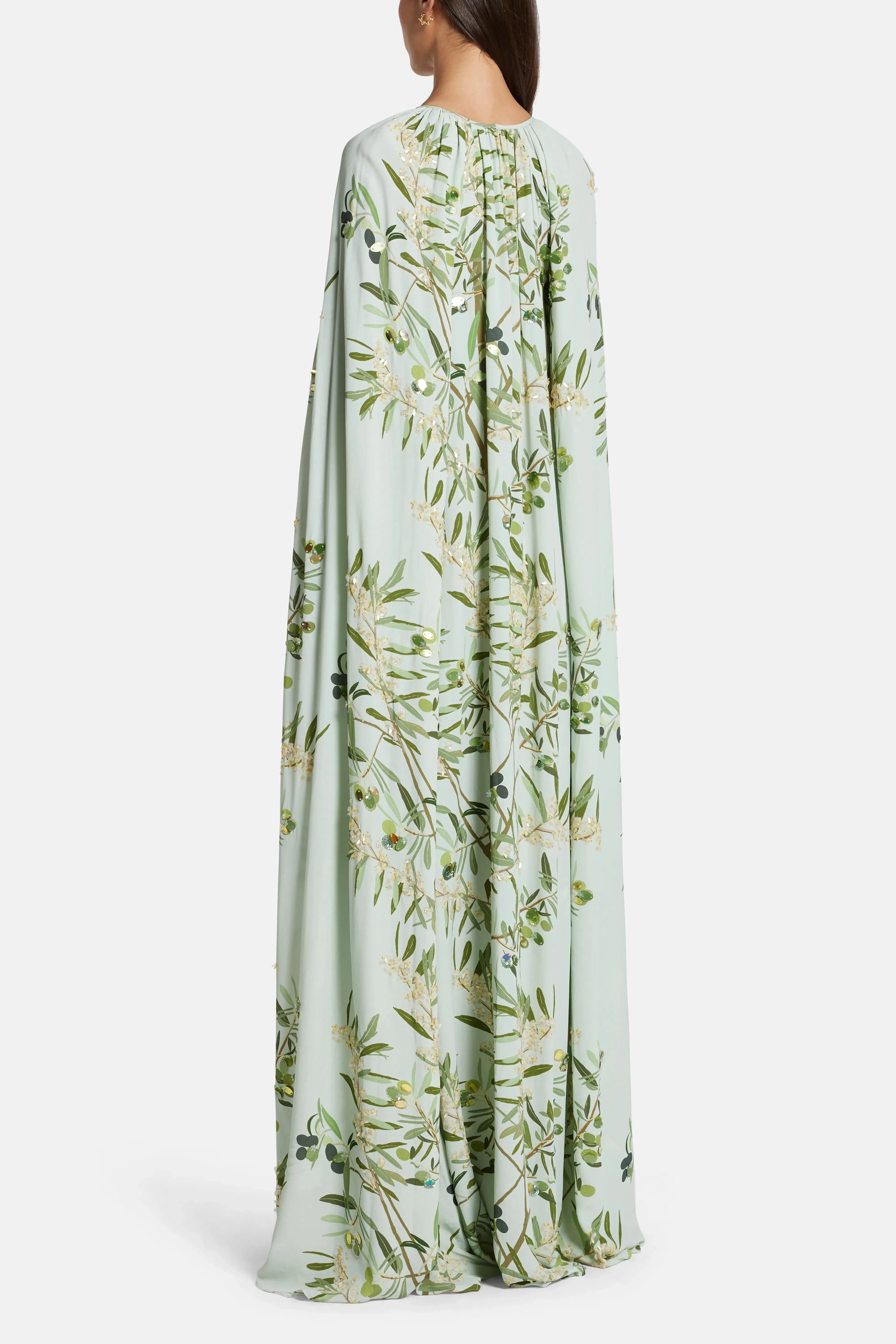 Bernadette Minnie Cape Embroidered Maxi Dress in Green