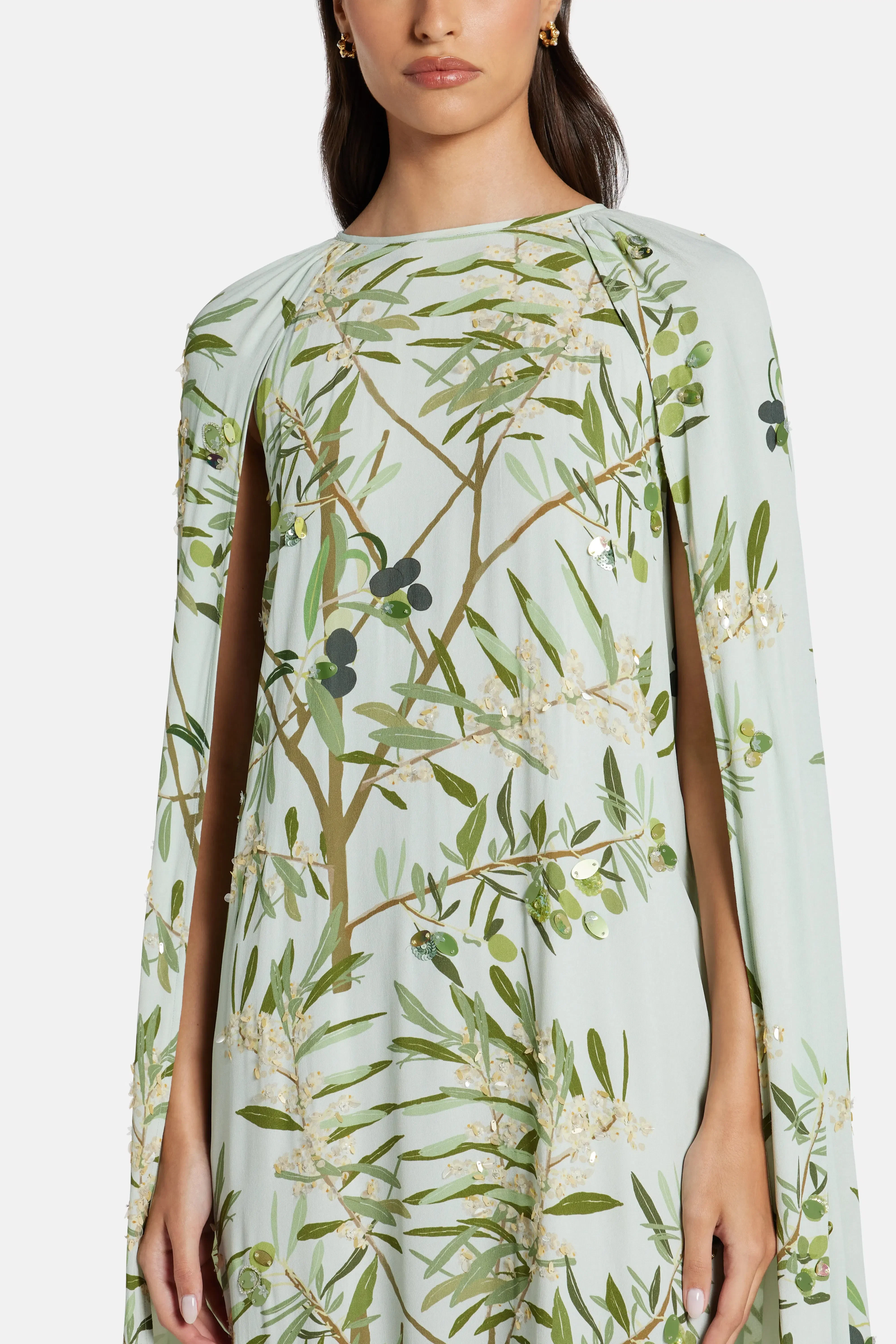 Bernadette Minnie Cape Embroidered Maxi Dress in Green