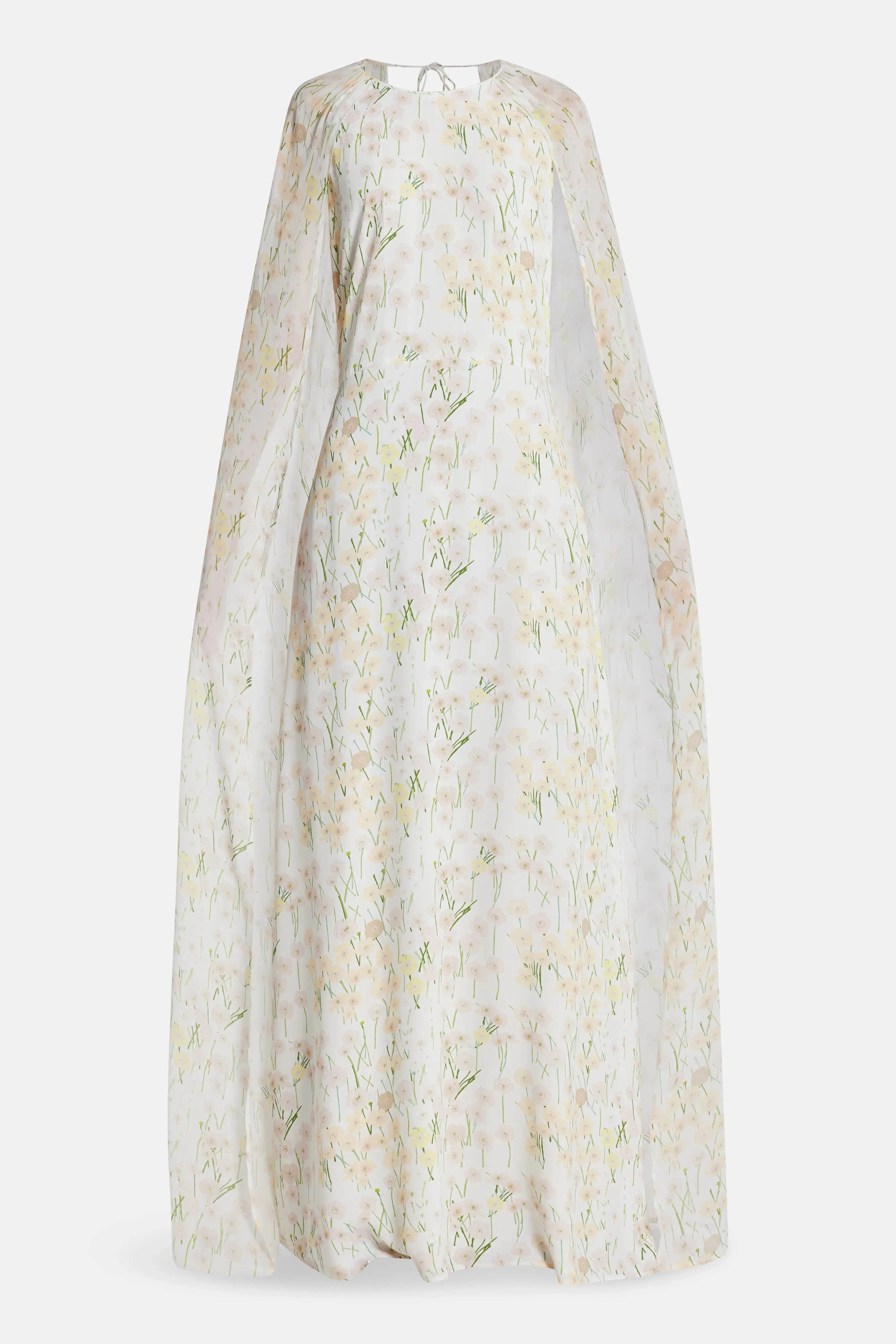Bernadette Mina Cape Floral Patterned Backless Maxi Dress in White