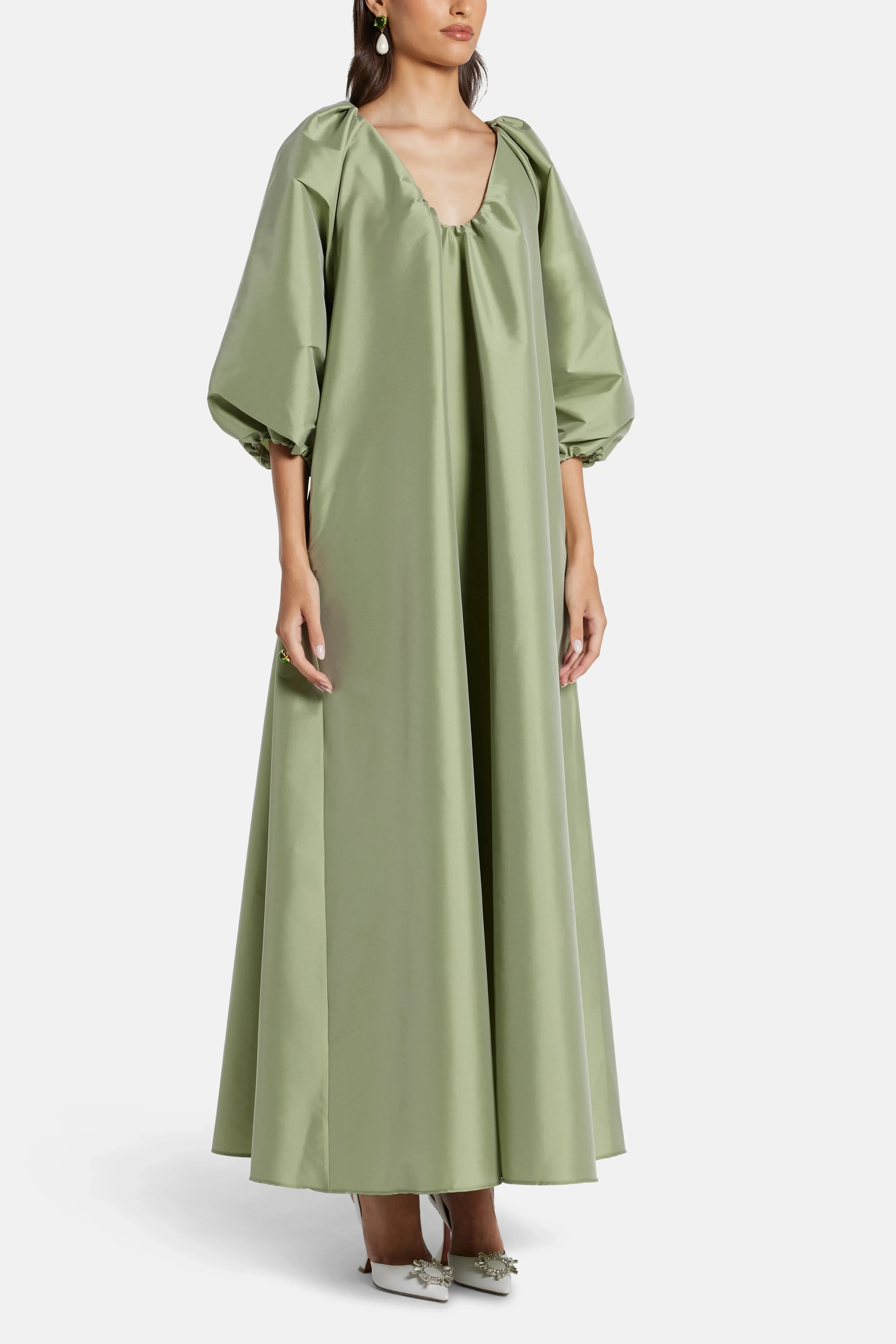 Bernadette Georgio Puff Sleeves Maxi Dress in Green