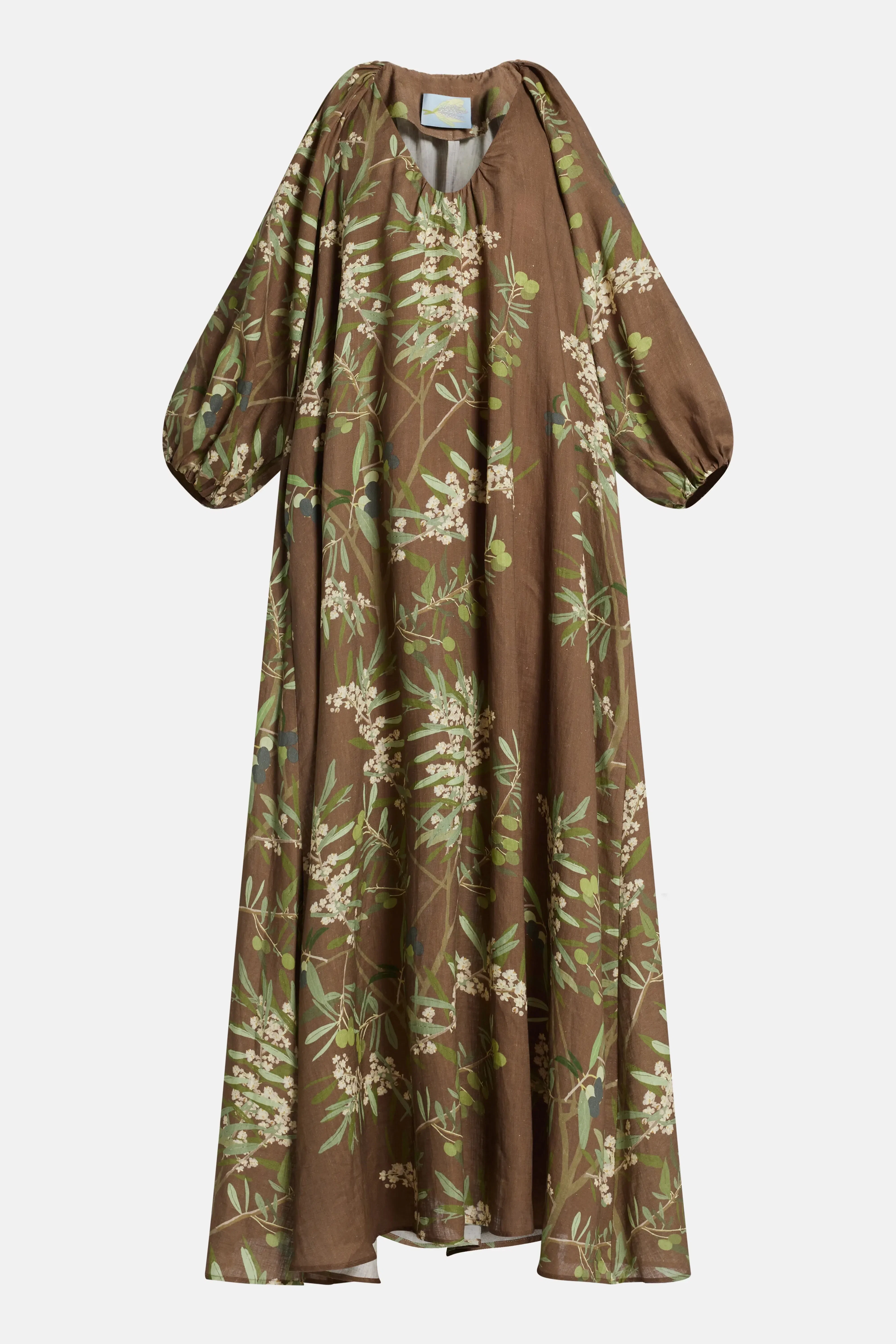 Bernadette Georgio Puff Sleeves Maxi Dress in Brown