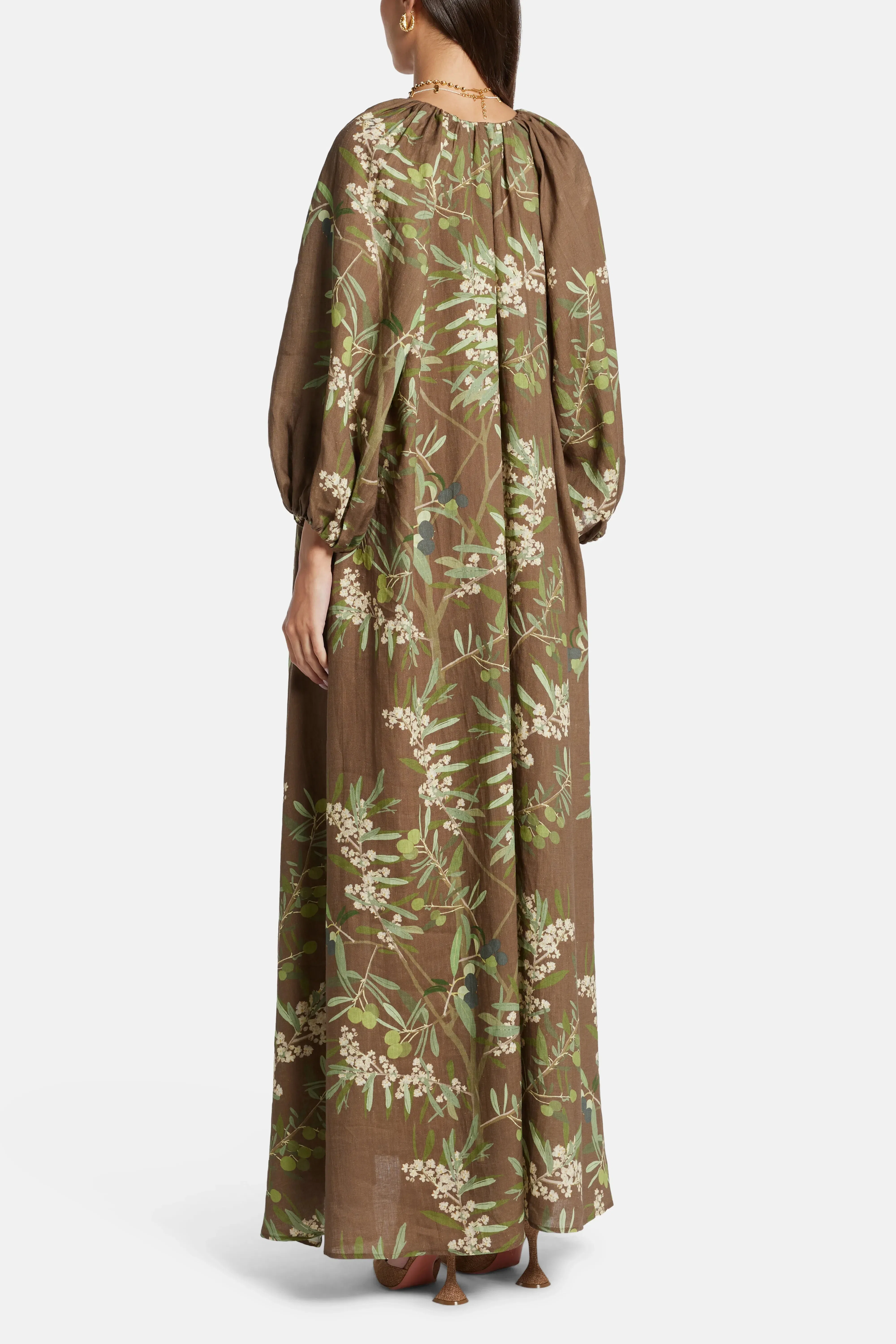 Bernadette Georgio Puff Sleeves Maxi Dress in Brown
