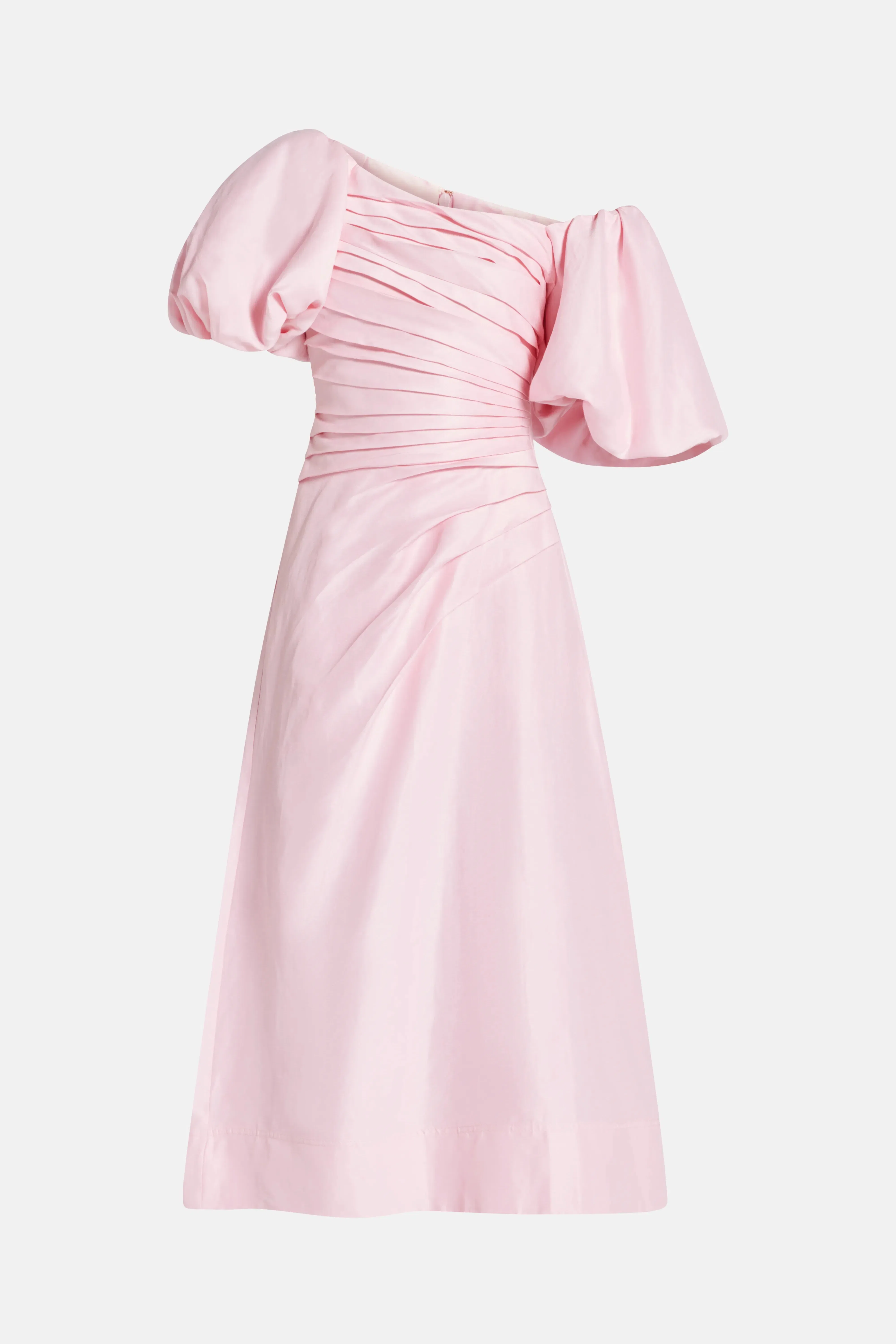Aje Cadence Ruched Midi Dress with Asymmetrical Neckline in Pink