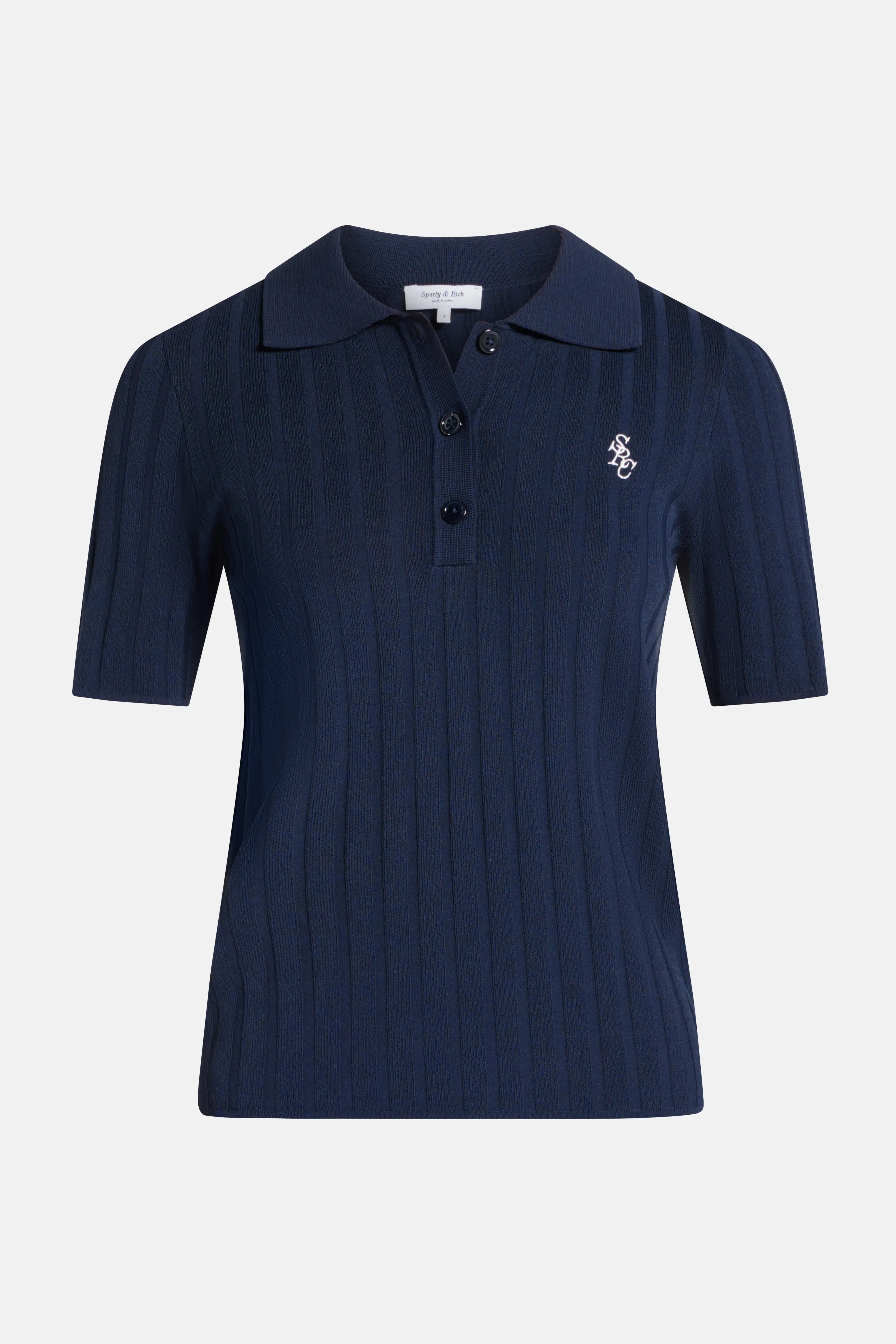 Sporty & Rich SRC Ribbed Polo T-Shirt in Blue