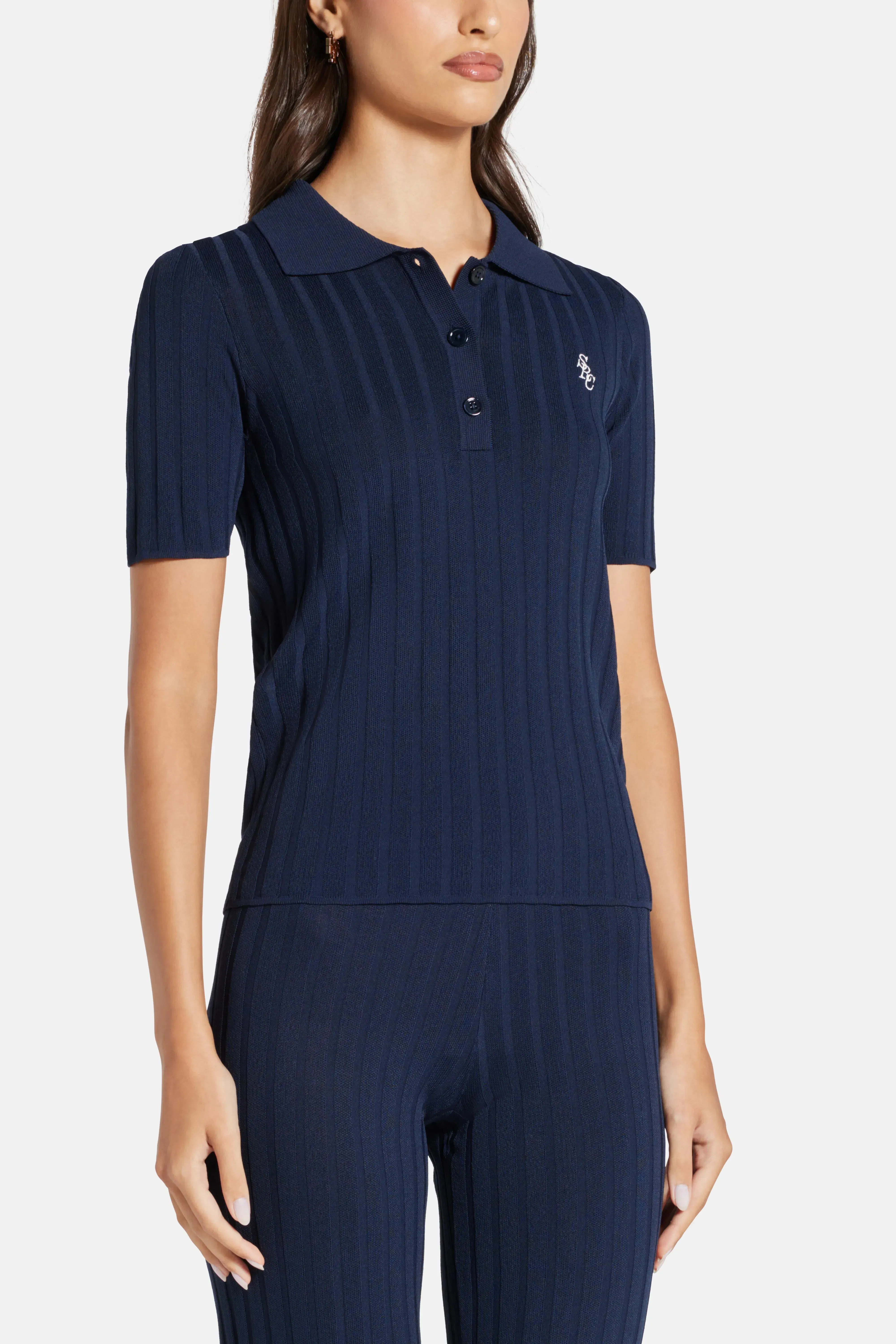 Sporty & Rich SRC Ribbed Polo T-Shirt in Blue