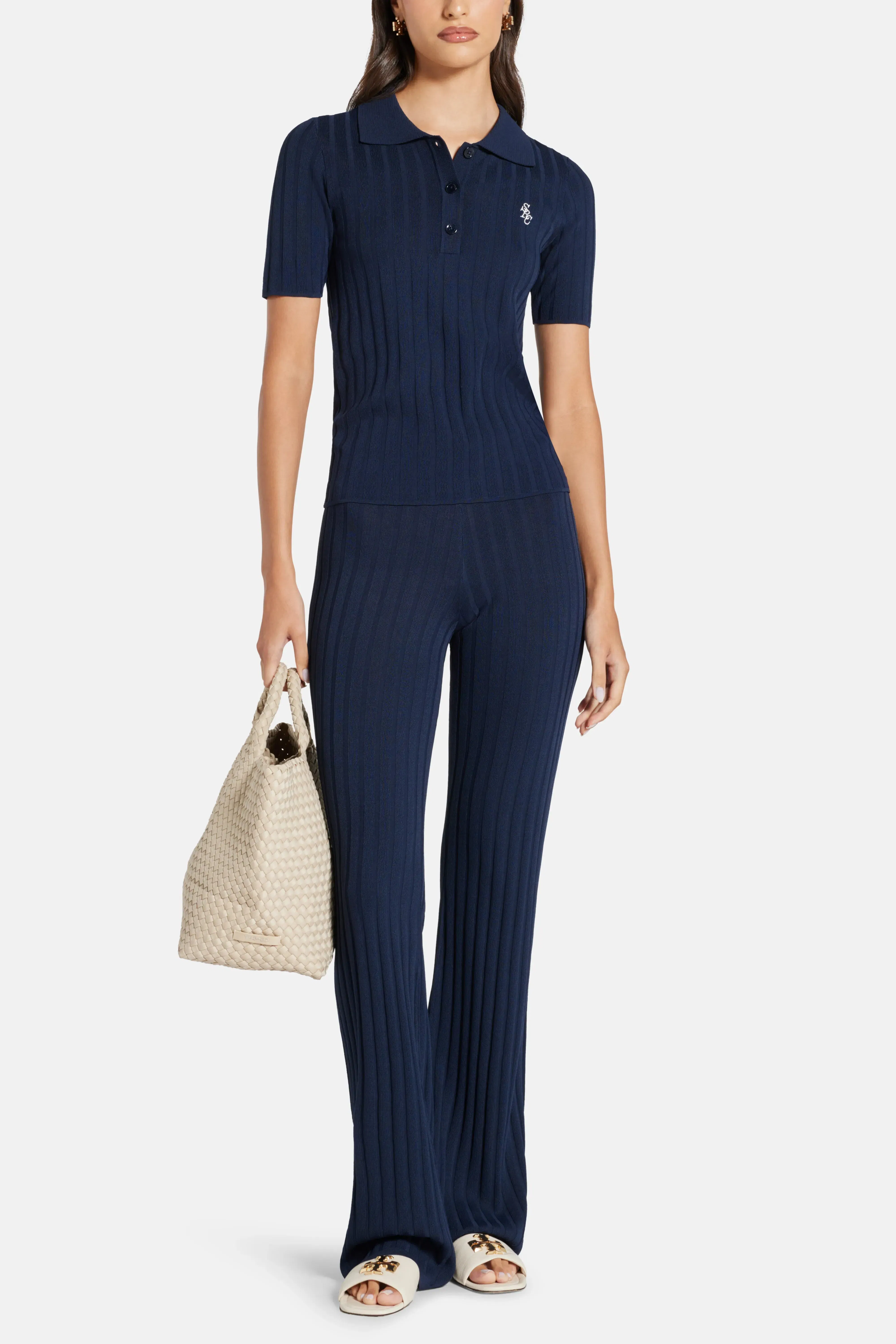 Sporty & Rich SRC Ribbed Polo T-Shirt in Blue