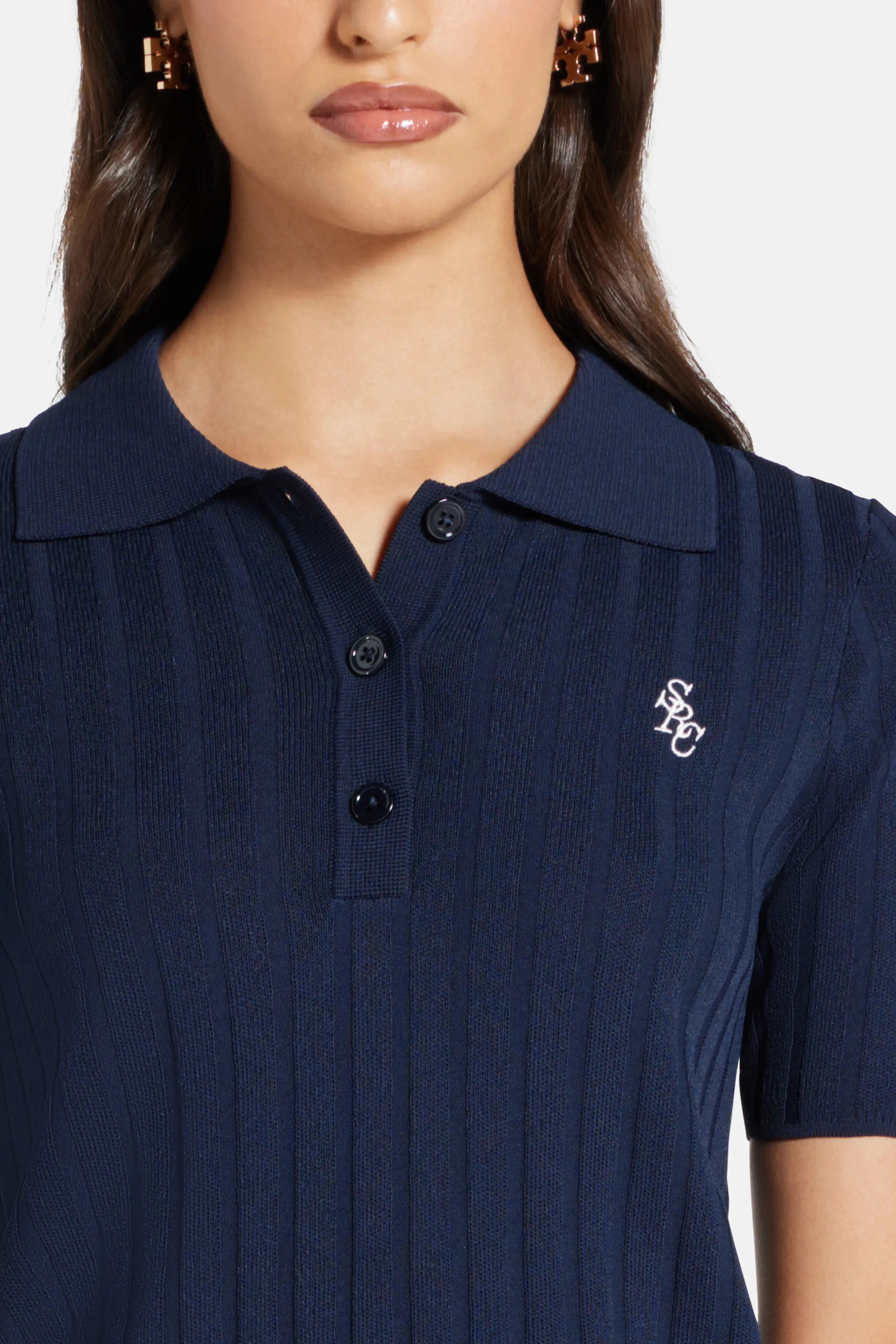 Sporty & Rich SRC Ribbed Polo T-Shirt in Blue