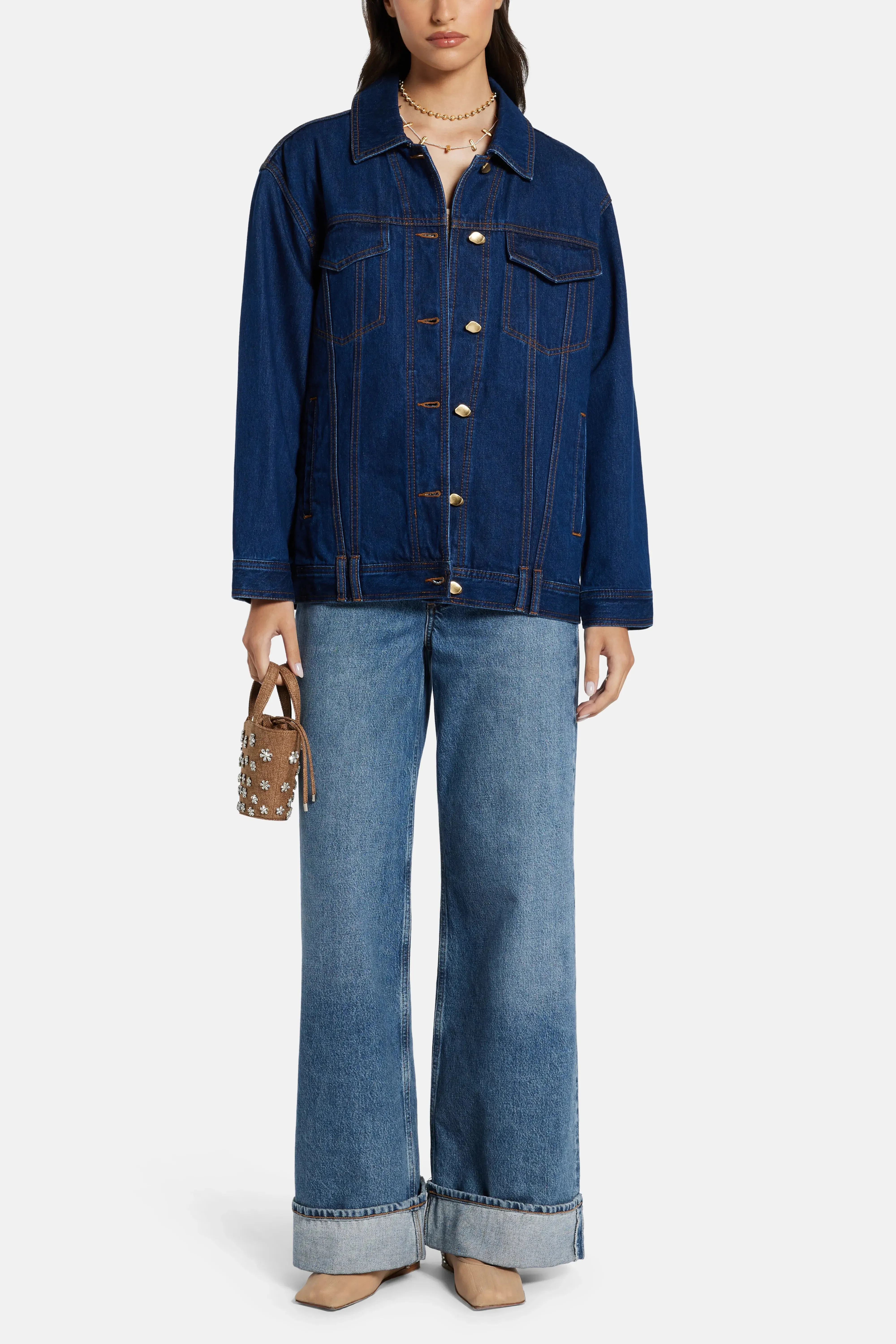 Aje Carmen Cotton Denim Jacket in Blue