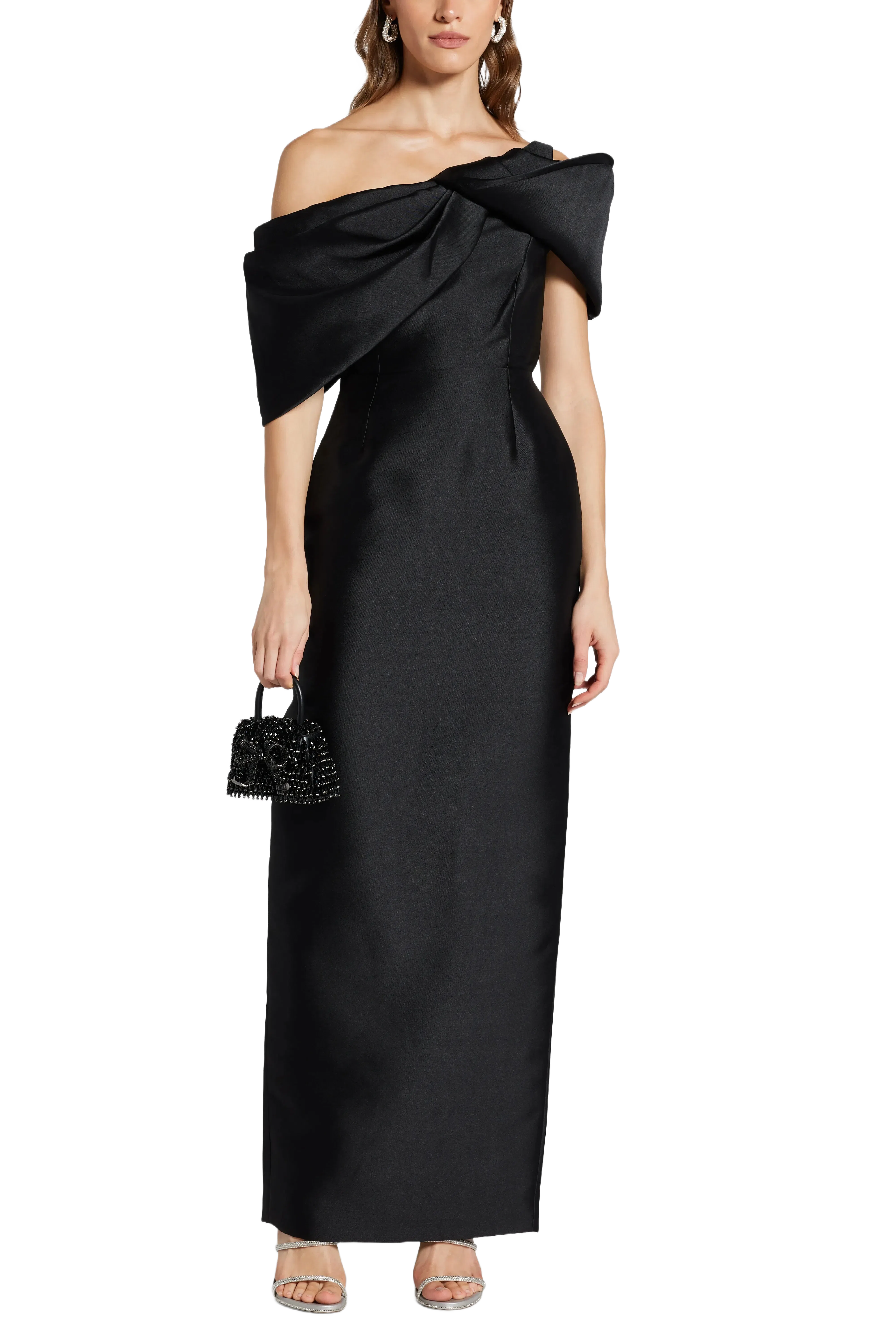 Solace London Davina One Shoulder Evening Dress in Black
