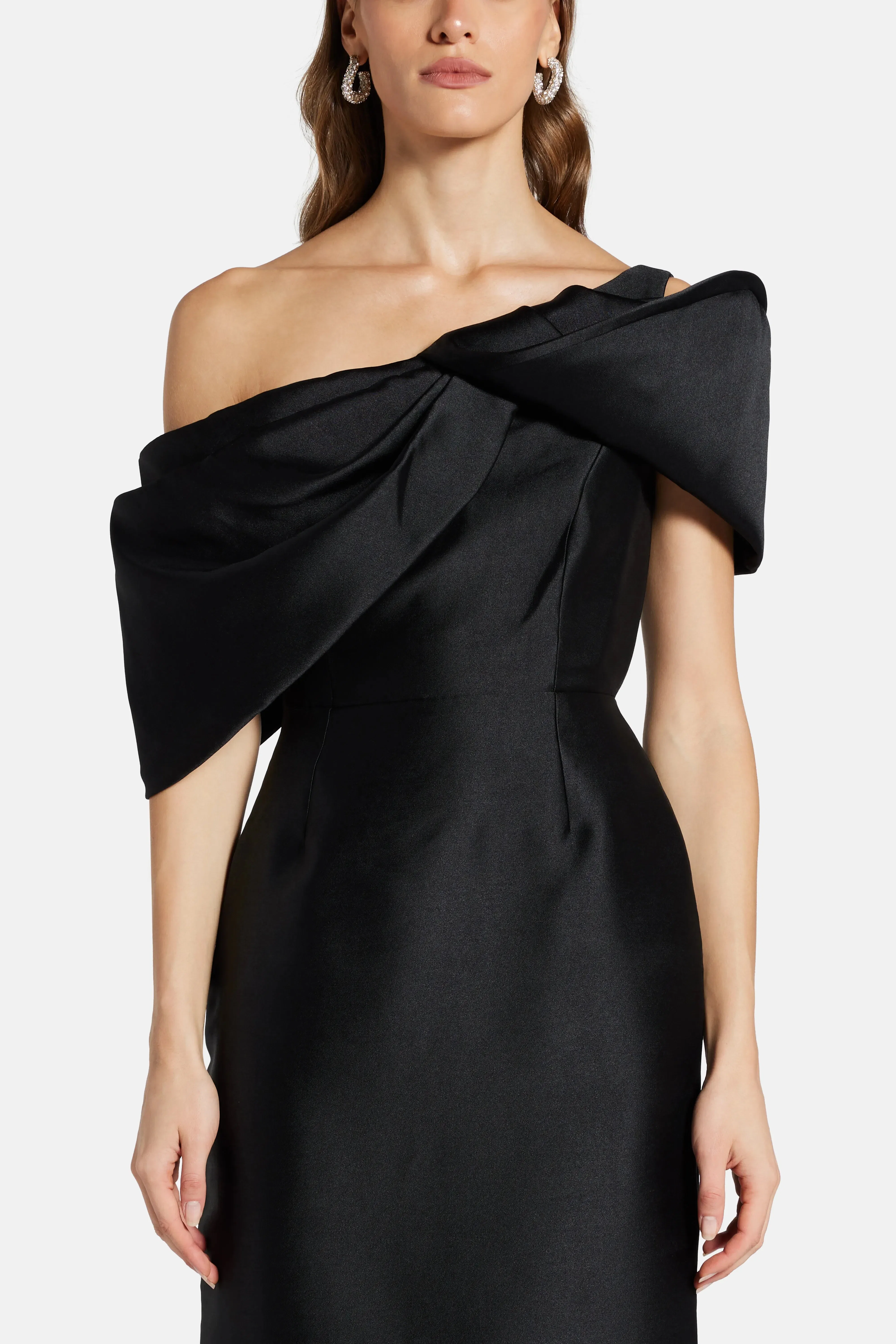 Solace London Davina One Shoulder Evening Dress in Black